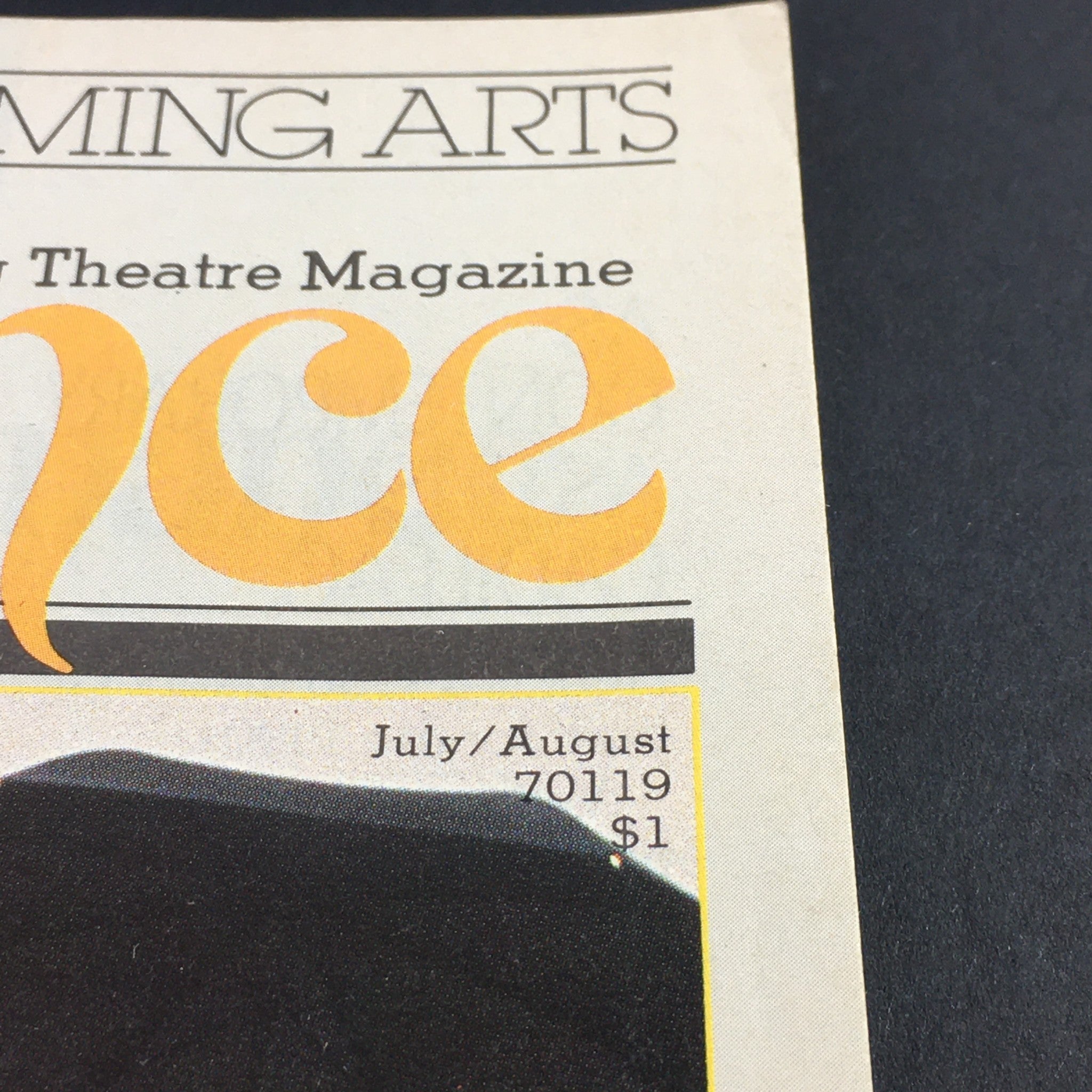 Close-up of the title header from the Vintage Performance Theatre Magazine, July-August 1986 edition, highlighting the word 'Performance' with a vintage design.