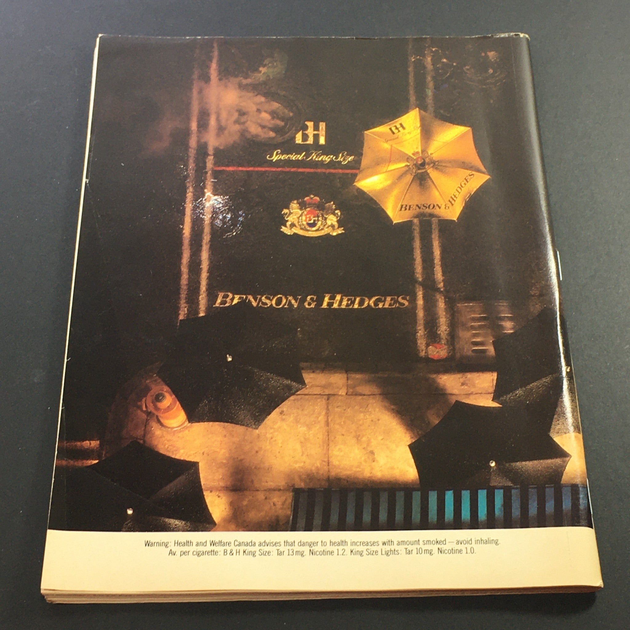 Back cover of the VTG Performance Theatre Magazine August 23-September 4 1988, showcasing an advertisement for Benson & Hedges.