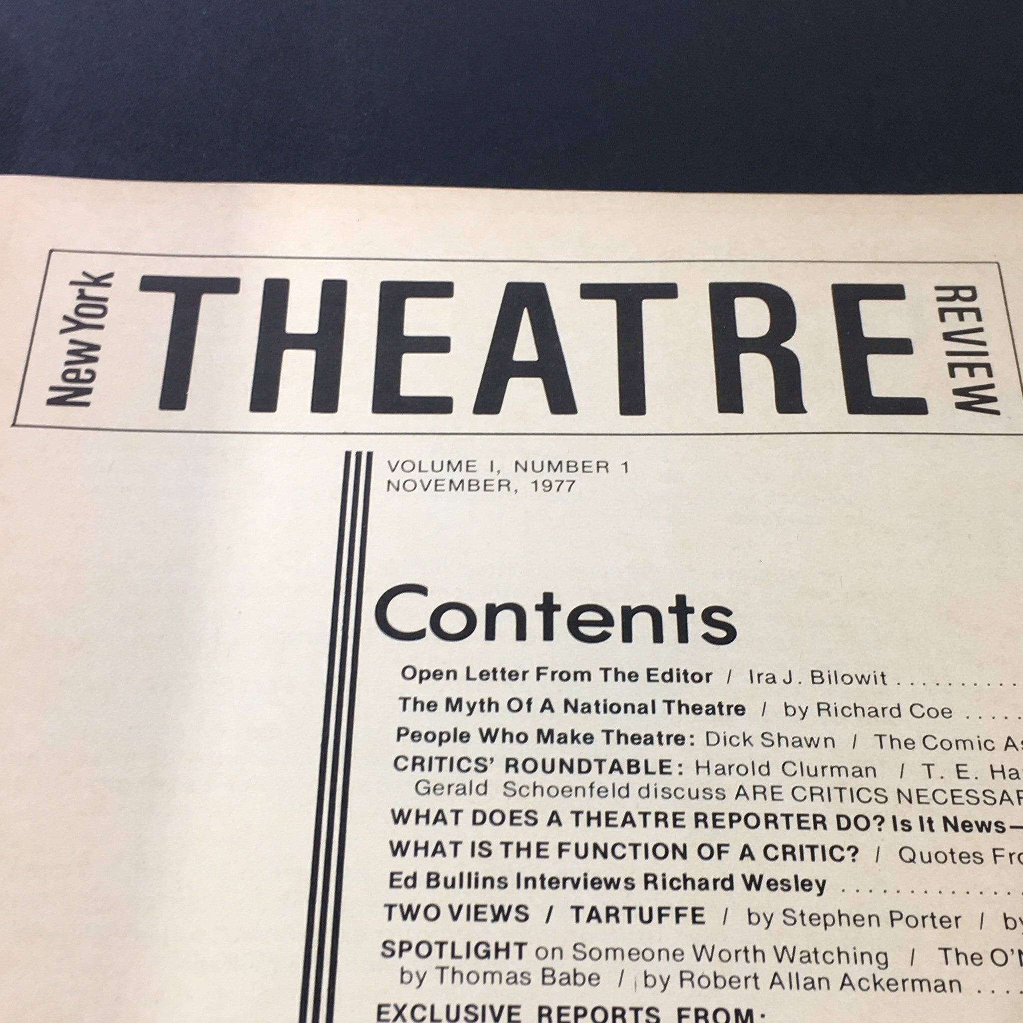 VTG New York Theatre Review Magazine November 1977 - U.S. National Theatre