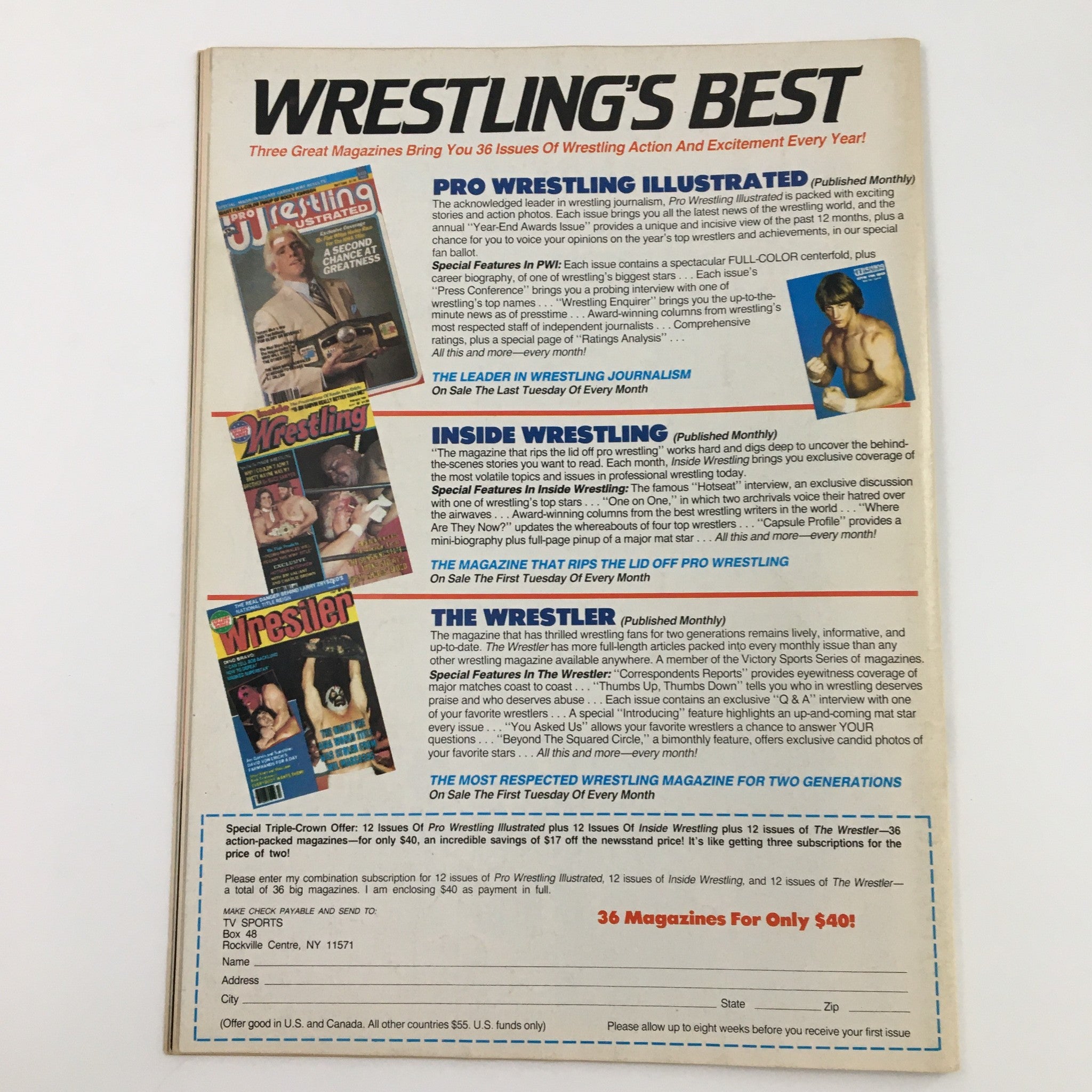 Wrestling Magazine Fall 1984 Ric Flair, Tommy Rich, Kabuki, No Label