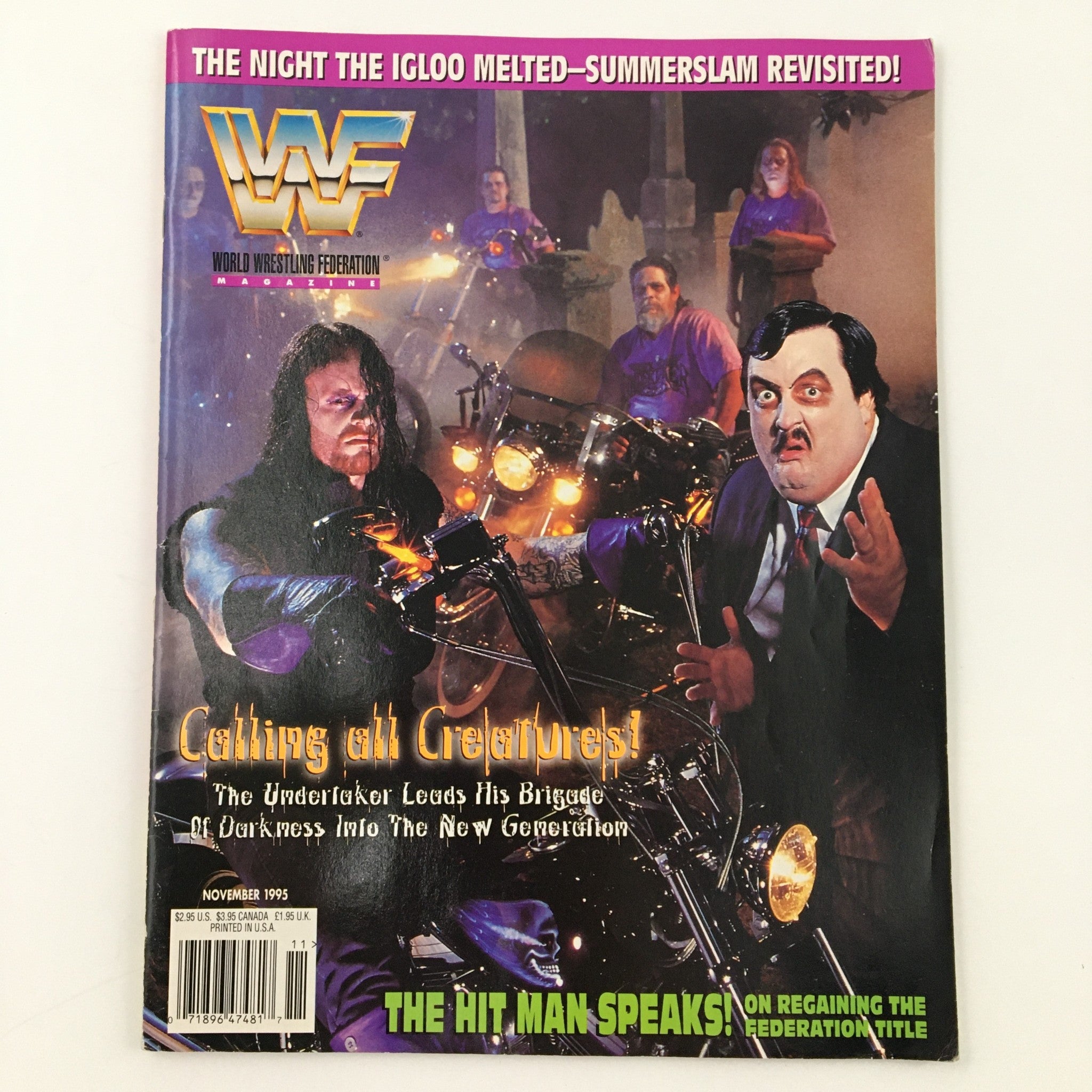 WWF Magazine November 1995 The Undertaker, Bob "Spark Plugg", No Label w Poster