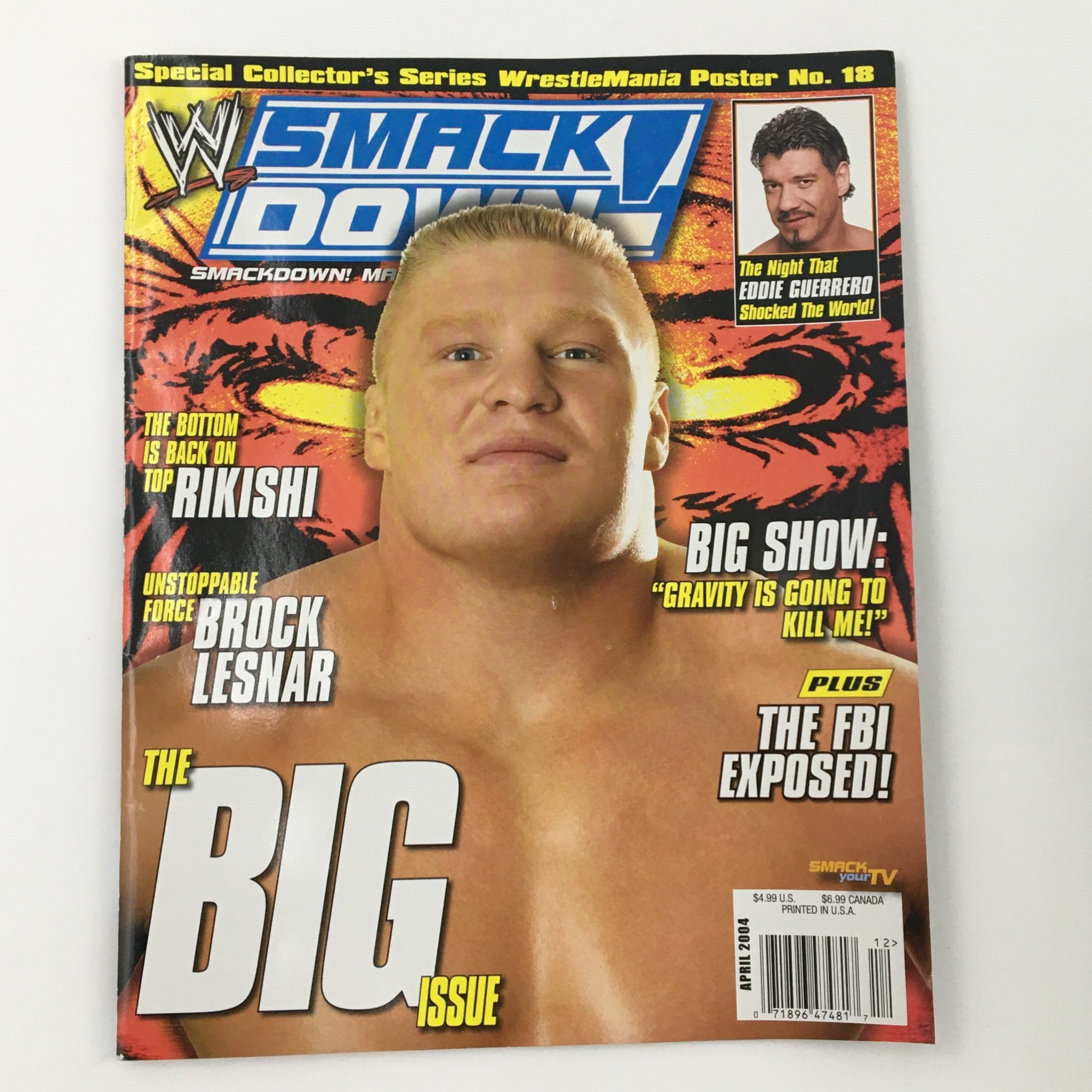 WWE Smack Down Magazine April 2004 Brock Lesnar Eddie Guerrero No Label w Poster