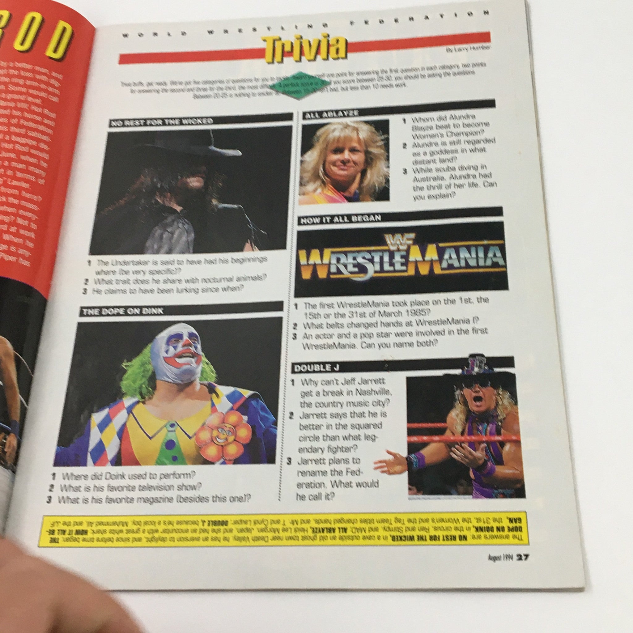 WWF Magazine August 1994 Yokozuna, Alundra & Luna, Rody Piper No Label