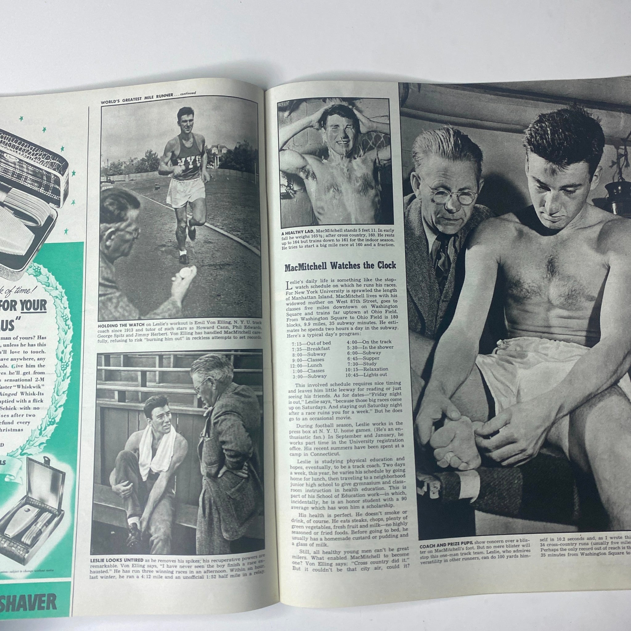 Inside spread of Look Magazine December 16, 1941 featuring sports commentary with athletes and trainers in action, highlighting the era's sporting culture.