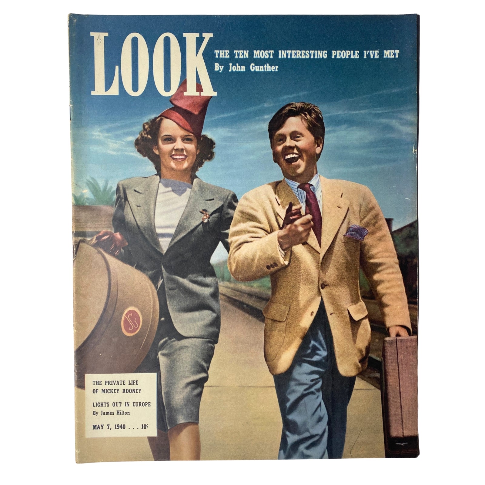 Cover of Look Magazine dated May 7, 1940 featuring a vibrant illustration from 'The Private Life of Mickey Rooney.' The artistic layout showcases a cheerful couple dressed in stylish attire against a scenic backdrop, highlighting the magazine's focus on Hollywood and cultural articles.