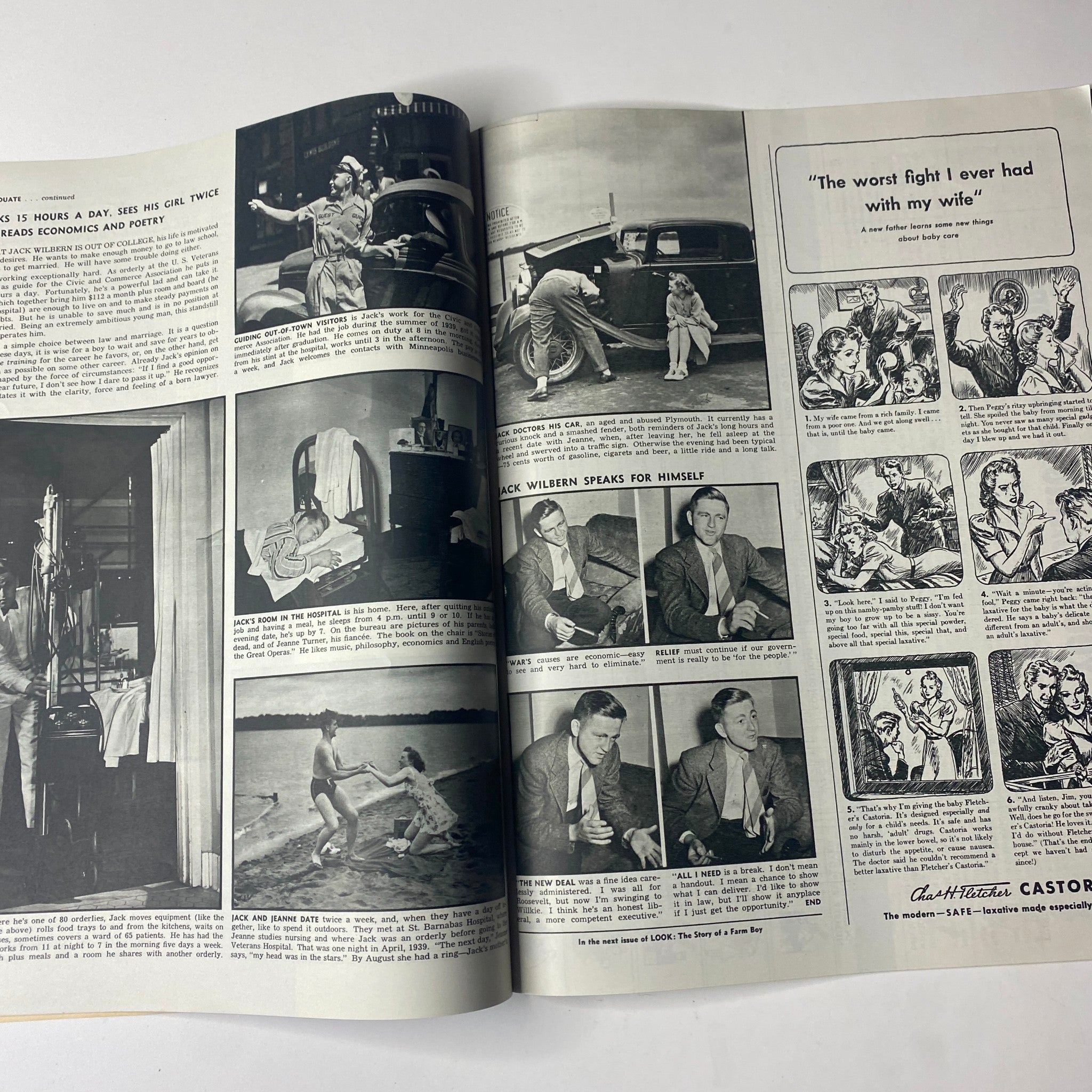 Inside spread of Look Magazine from September 24, 1940, showcasing various articles and images relevant to the period, including features on personal stories and lifestyle.