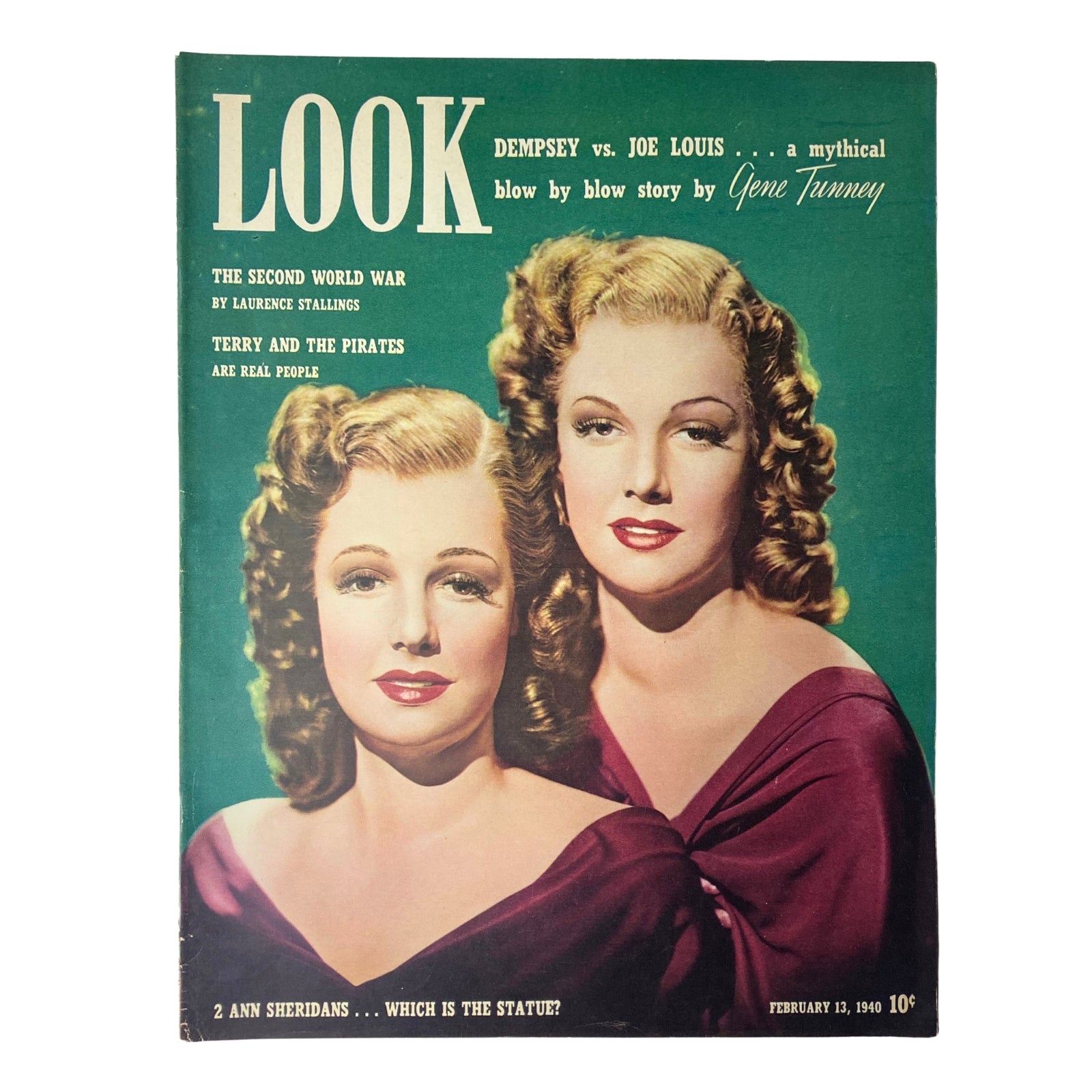 Cover of Look Magazine from February 13, 1940 featuring Ann Sheridan, an iconic Hollywood actress known as the 'Oomph Girl,' showcasing the magazine's vintage aesthetic with vivid colors and a striking design.