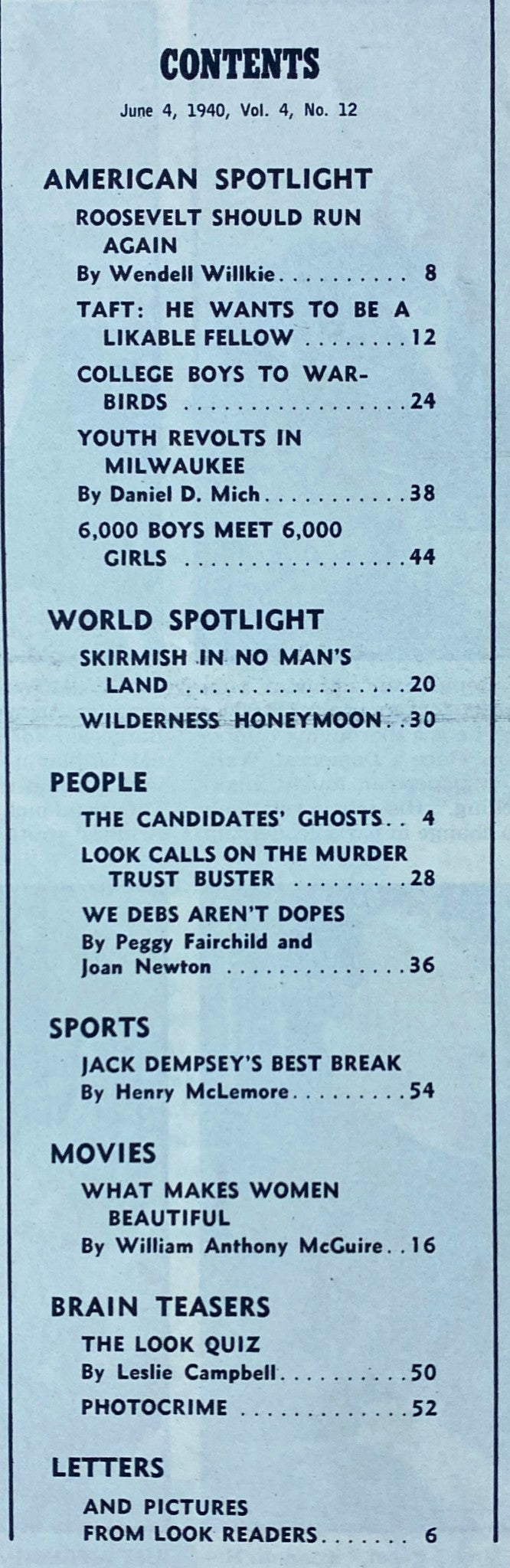 Look Magazine June 4, 1940 Roosevelt Should Run for Third Term No Label VG