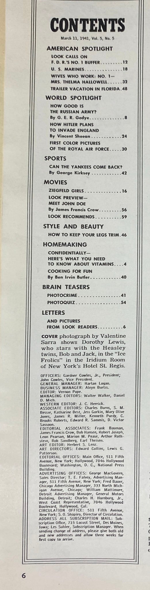 Look Magazine March 11, 1941 Dorothy Lewis in Ice Frolics No Label VG