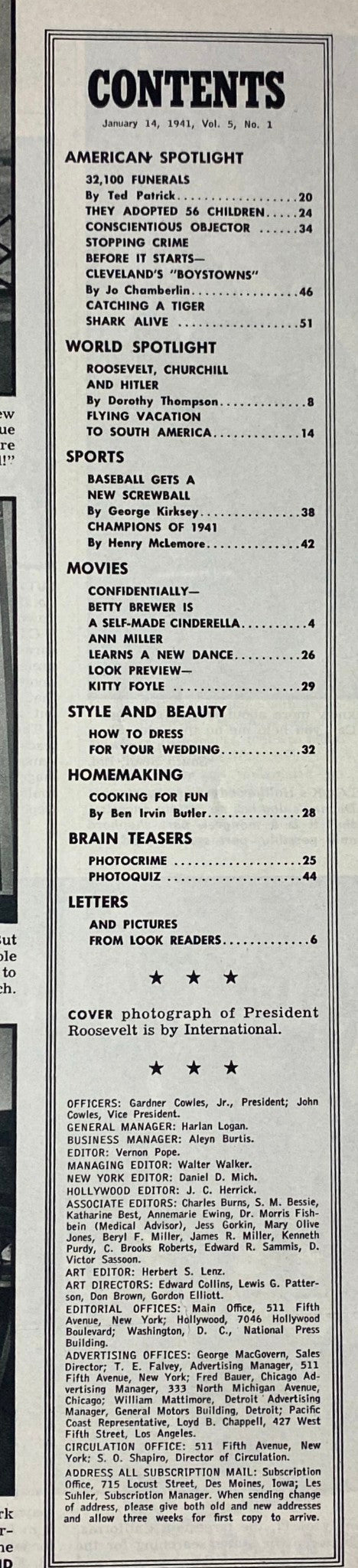 Look Magazine January 14, 1941 President Franklin D. Roosevelt No Label VG