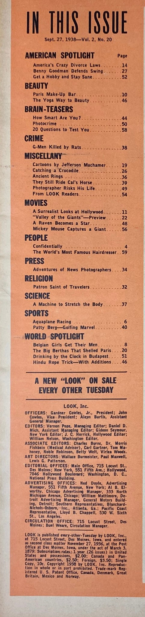 Look Magazine September 27, 1938 Benny Goodman Slaps Critics No Label VG