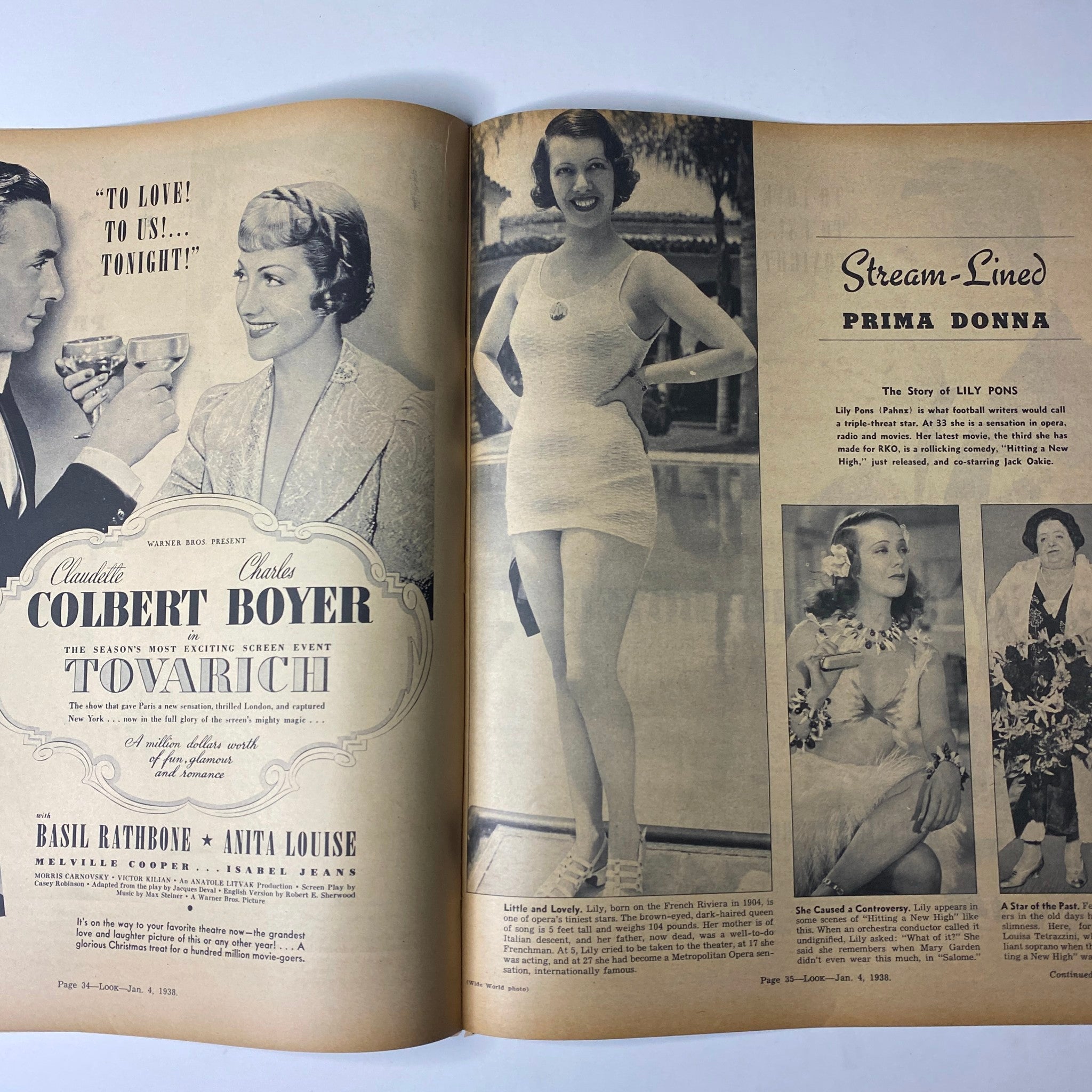Look Magazine January 4, 1938 Lily Pons Cover No Label VG
