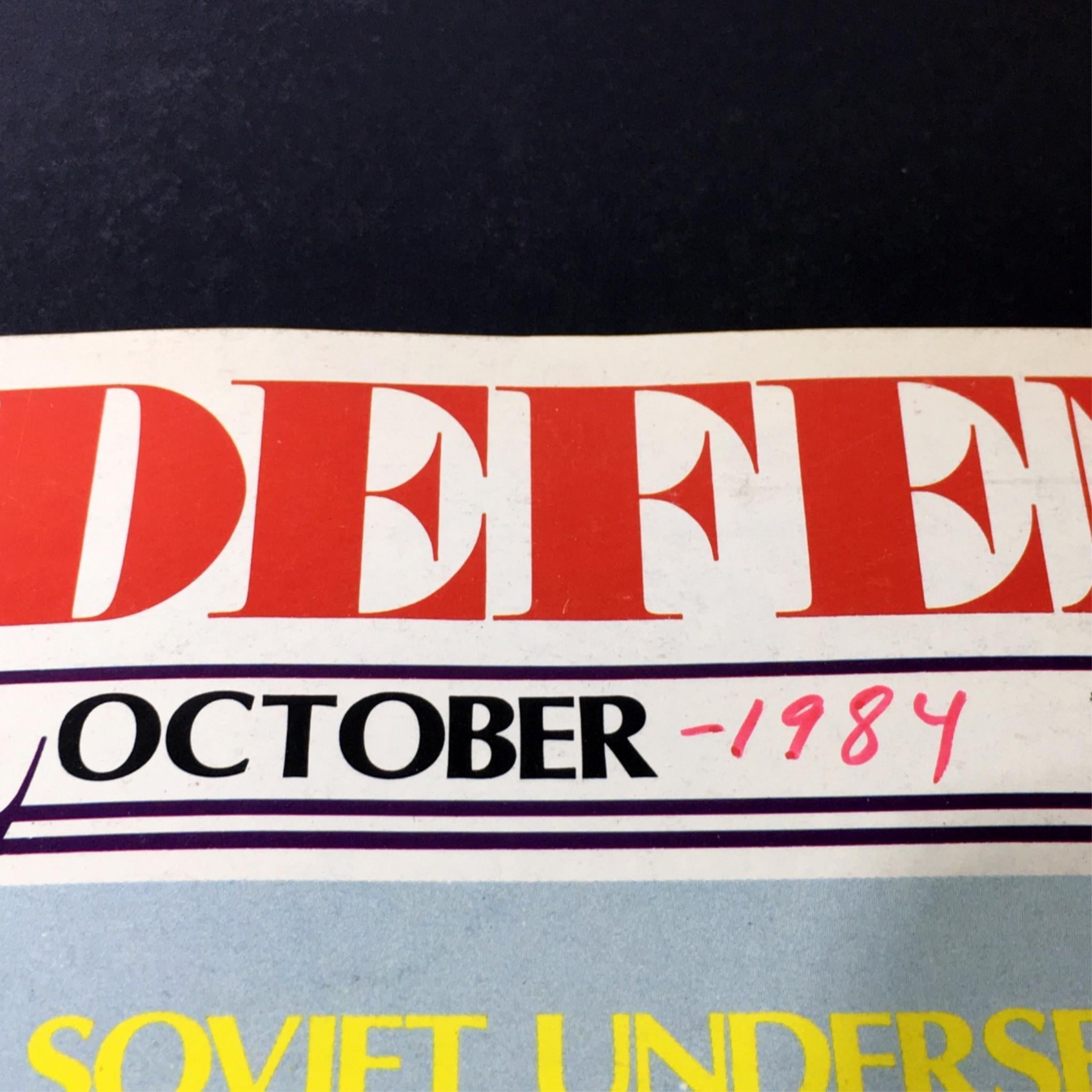 Close-up of the title 'Defense' from VTG Strategy & Defense Magazine October 1984, highlighting the month and year of publication.