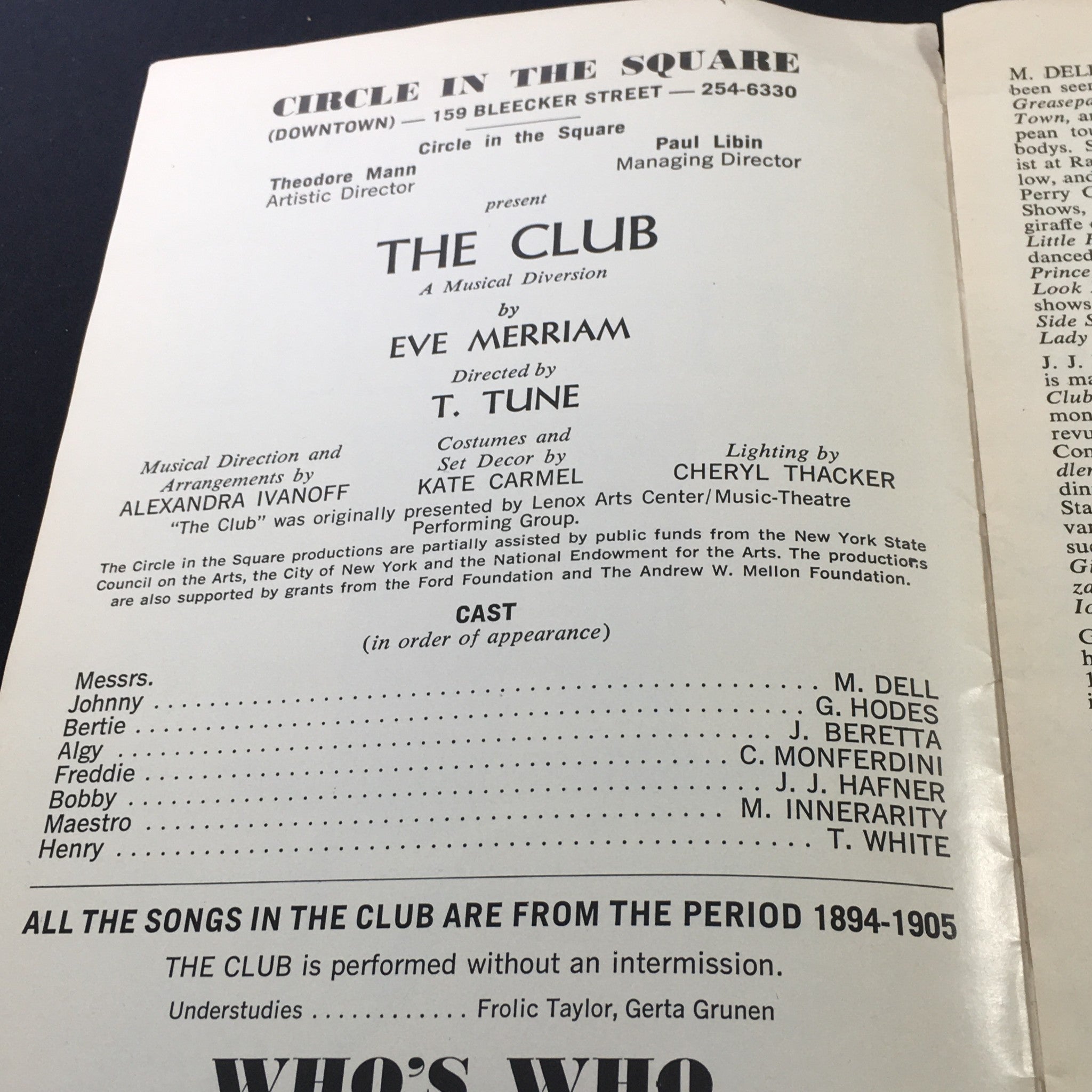 VTG 1894-1905 Circle in the Square The Club by Eve Merriam Directed by T. Tune