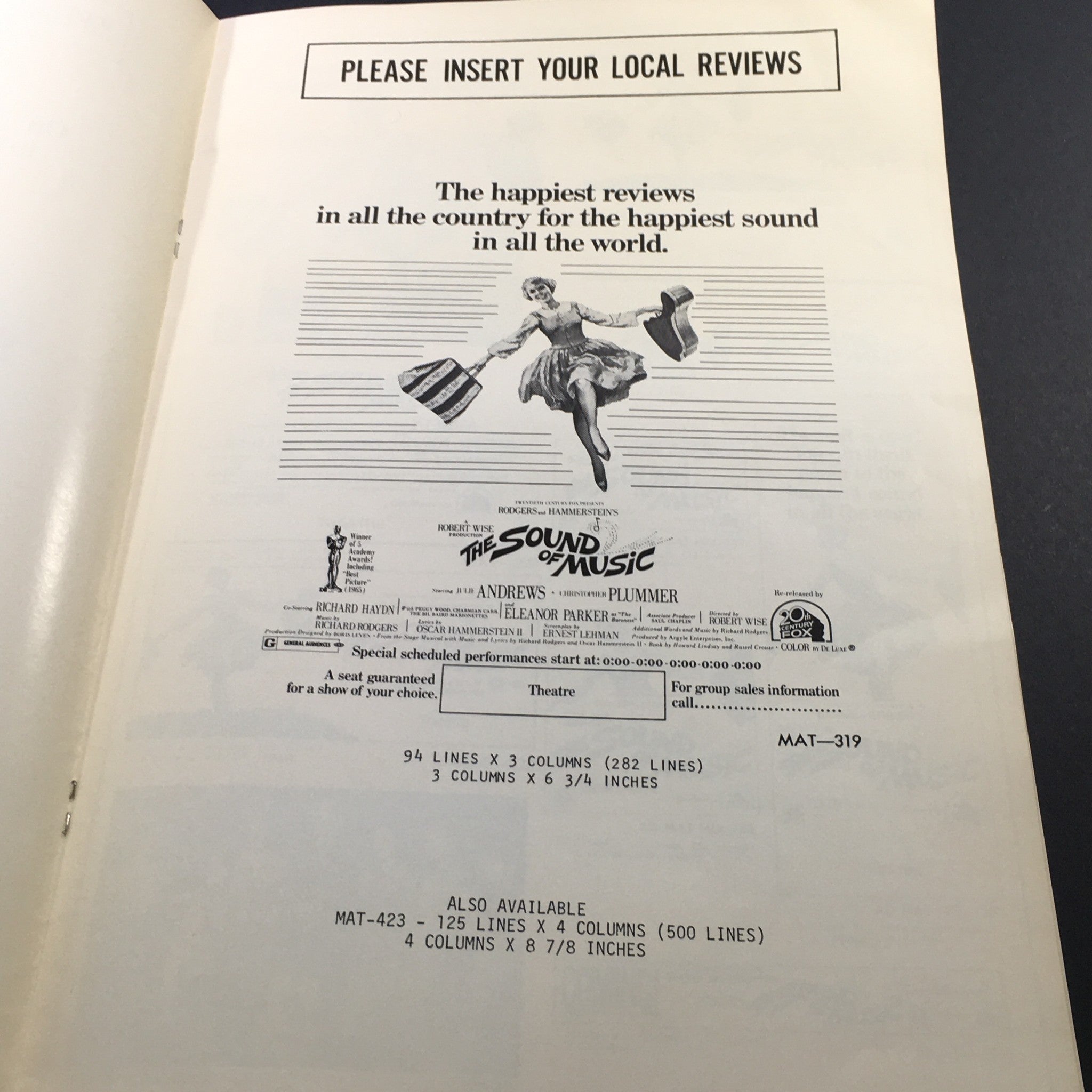 VTG Pressbook Local Reviews 1973 - Julie Andrews' The Sound of Music / Newsstand