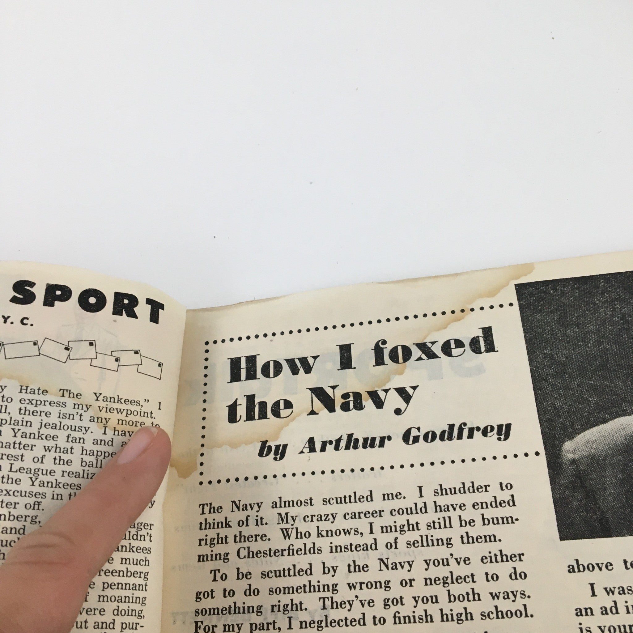 Inside page of Disney News Magazine Summer 1985 featuring the article title 'How I Foxed The Navy' by Arthur Godfrey, emphasizing the nostalgic storytelling of the era.