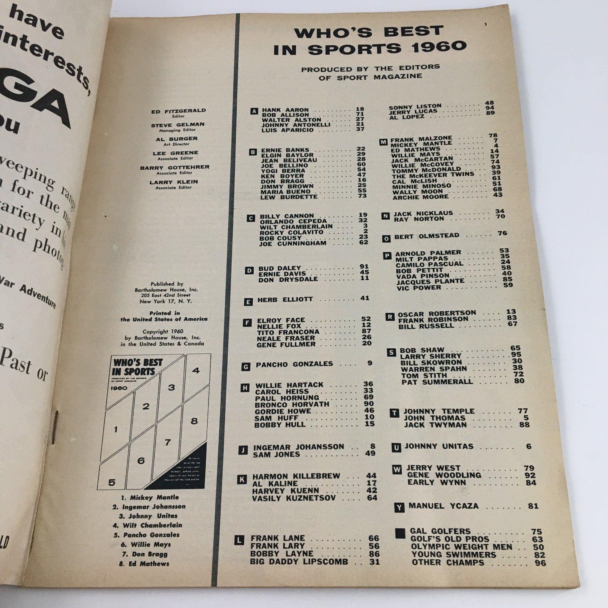 Who's Best In Sports Magazine 1960 Hank Aaron, Bob Allison & Al Lopez, No Label