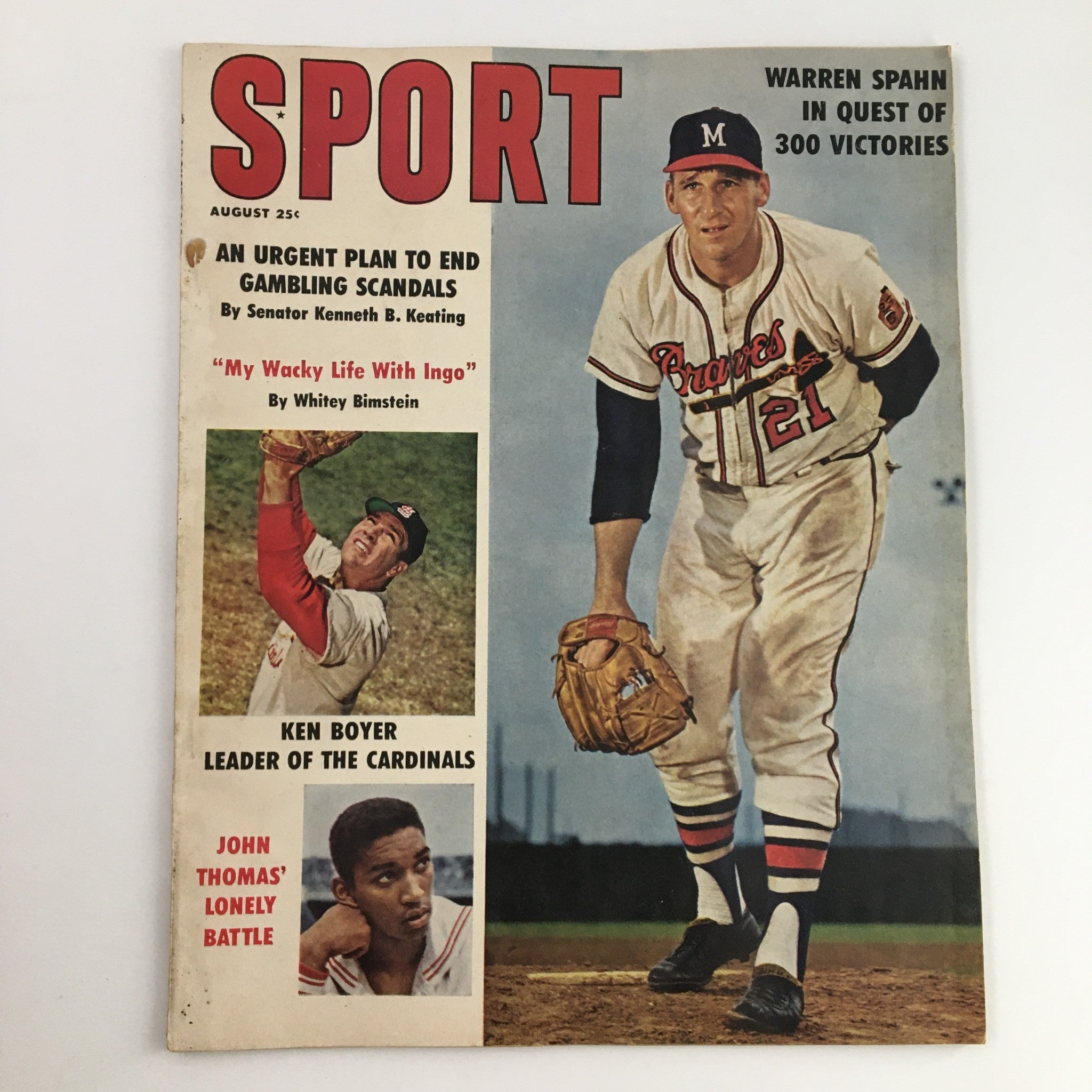 Sport Magazine August 1961 Warren Spahn, Ken Boyer & John Thomas, No Label