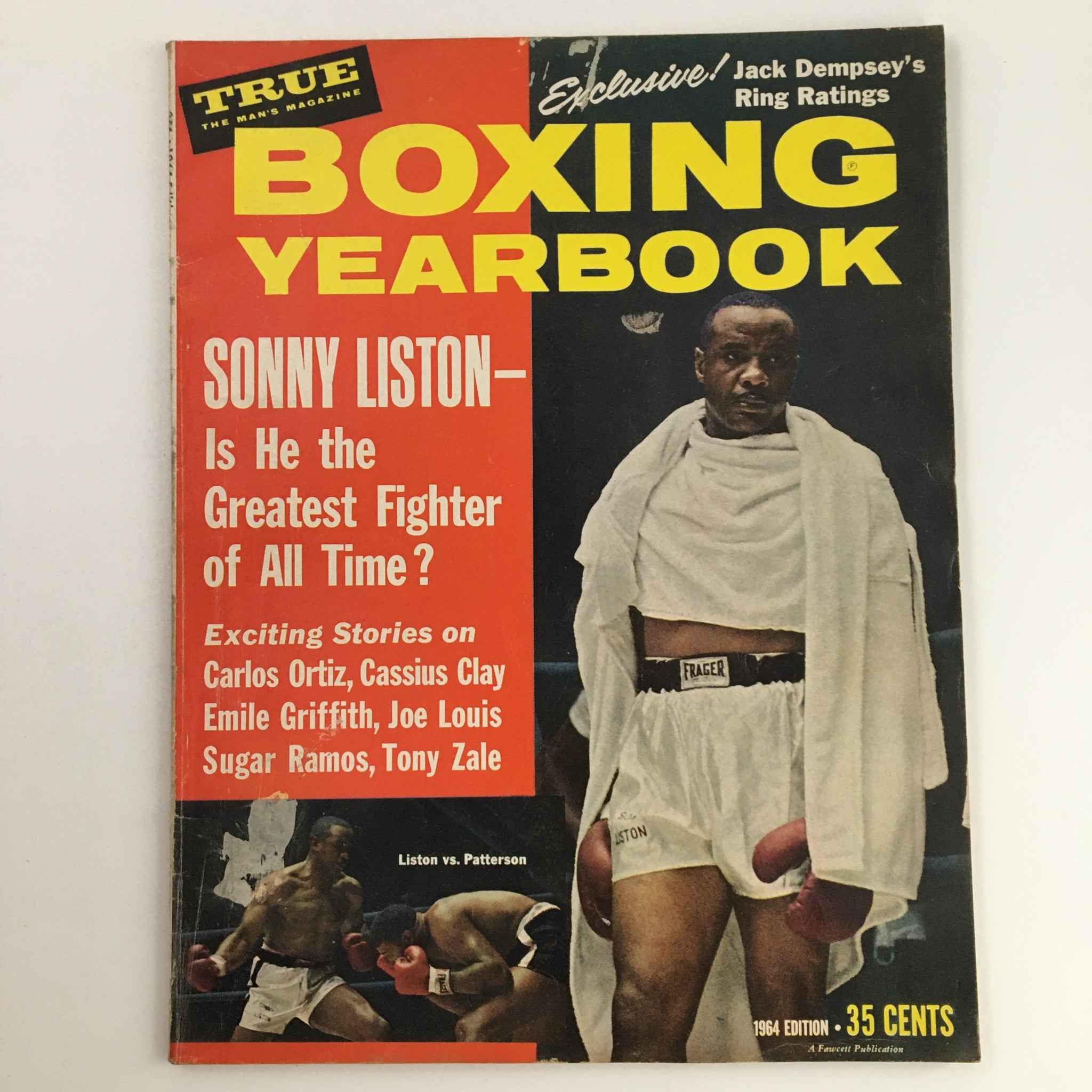 True Magazine 1964 Boxing Yearbook featuring Sonny Liston on the cover, highlighting the question of whether he is the greatest fighter of all time. This newsstand edition offers a glimpse into iconic boxing history.