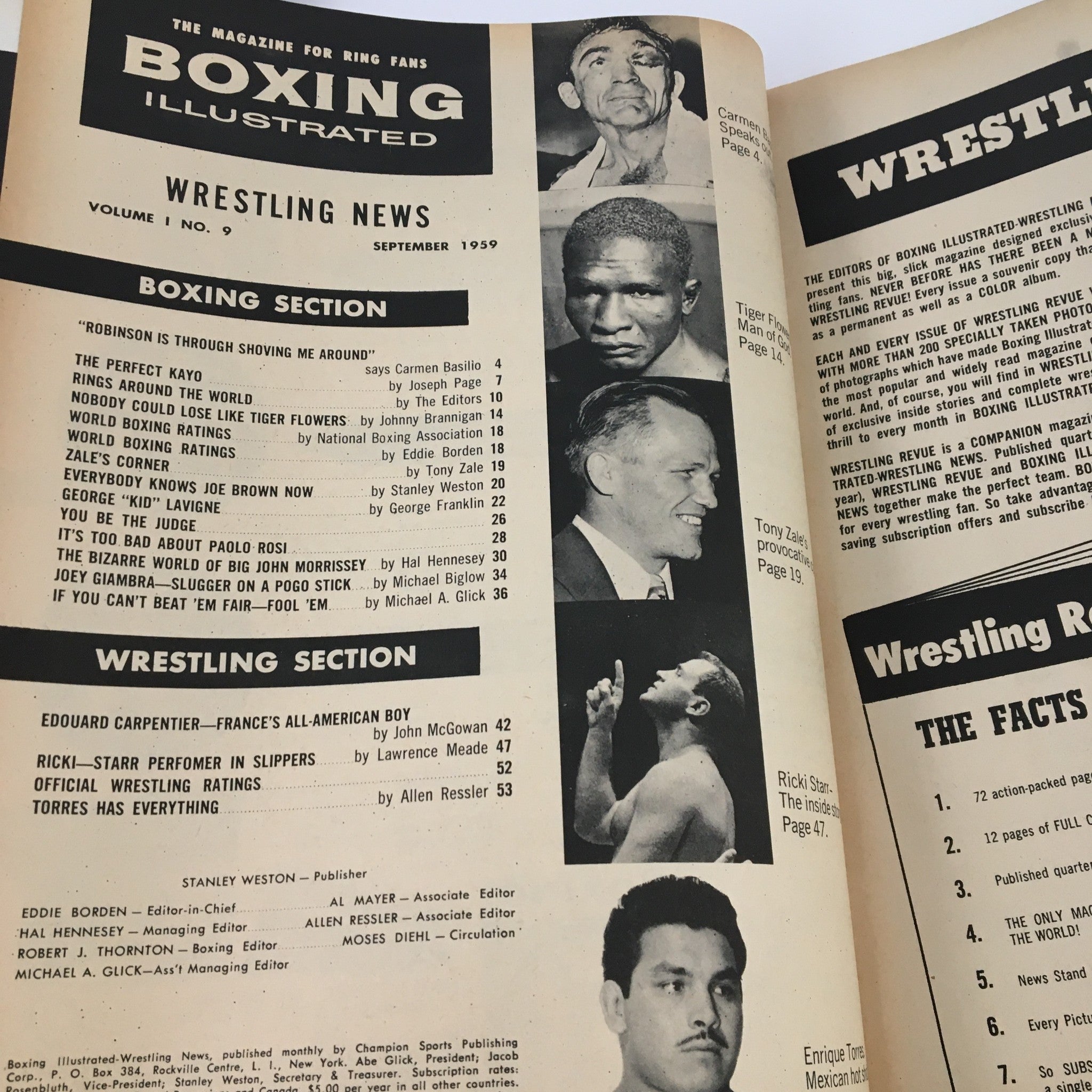 Boxing Illustrated Magazine September 1959 Carmen Basilio, Joey Giambra No Label