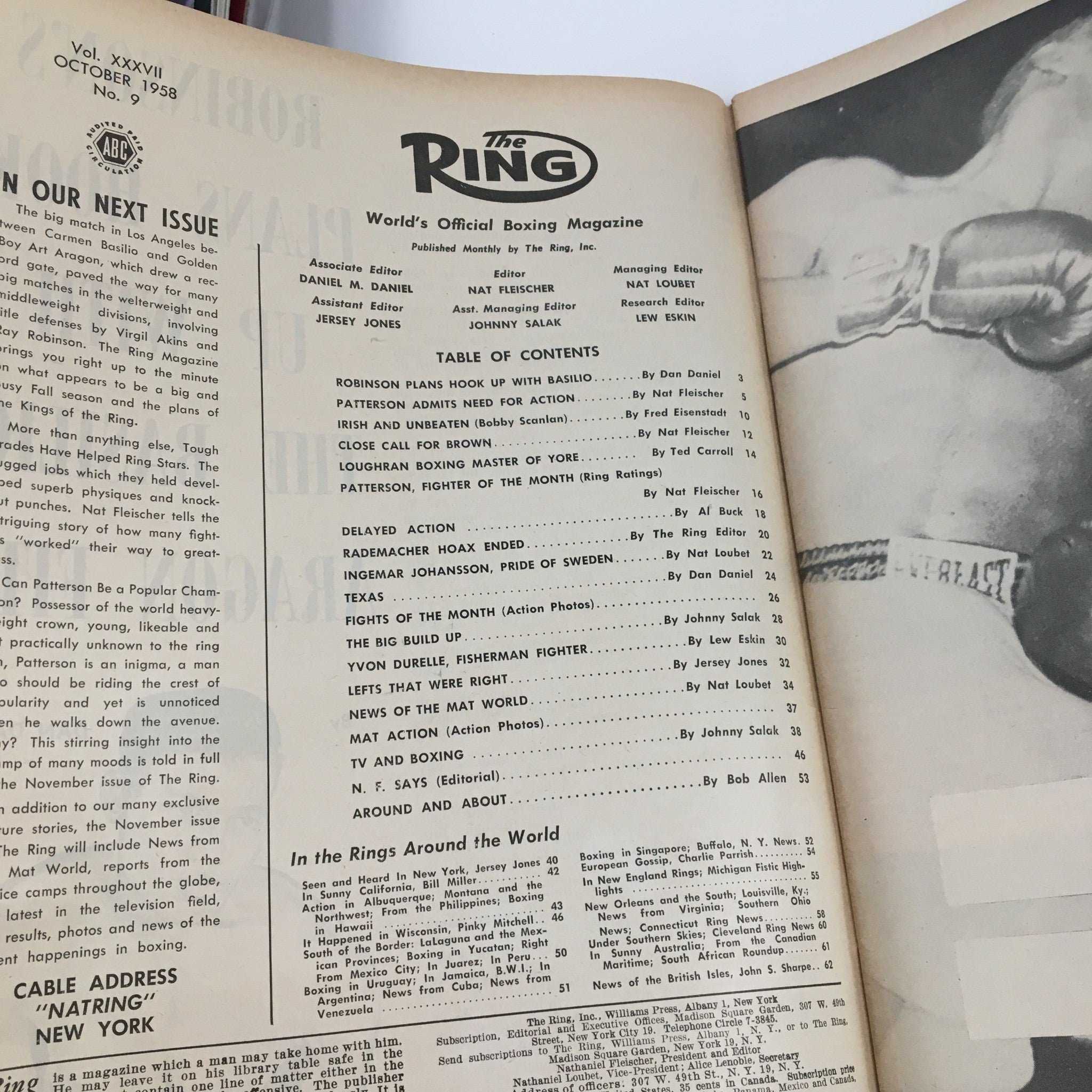 The Ring Boxing Magazine October 1958 Floyd Patterson & Ray Robinson, No Label