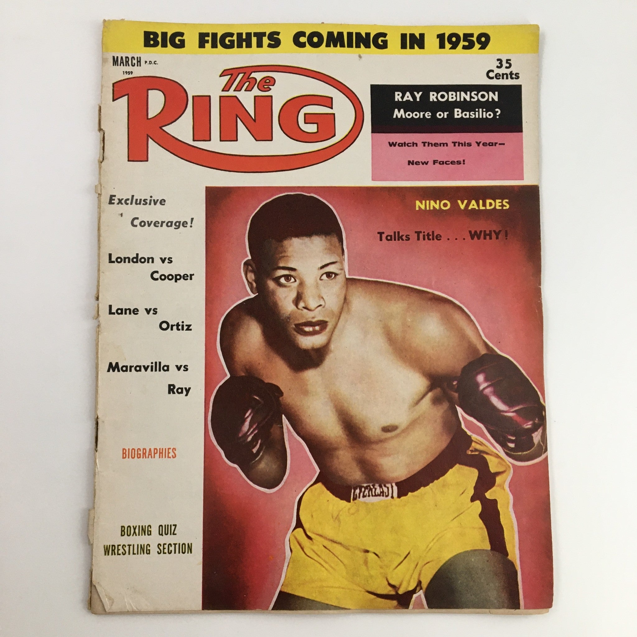 The Ring Boxing Magazine March 1959 Nino Valdes & Ray Robinson, No Label