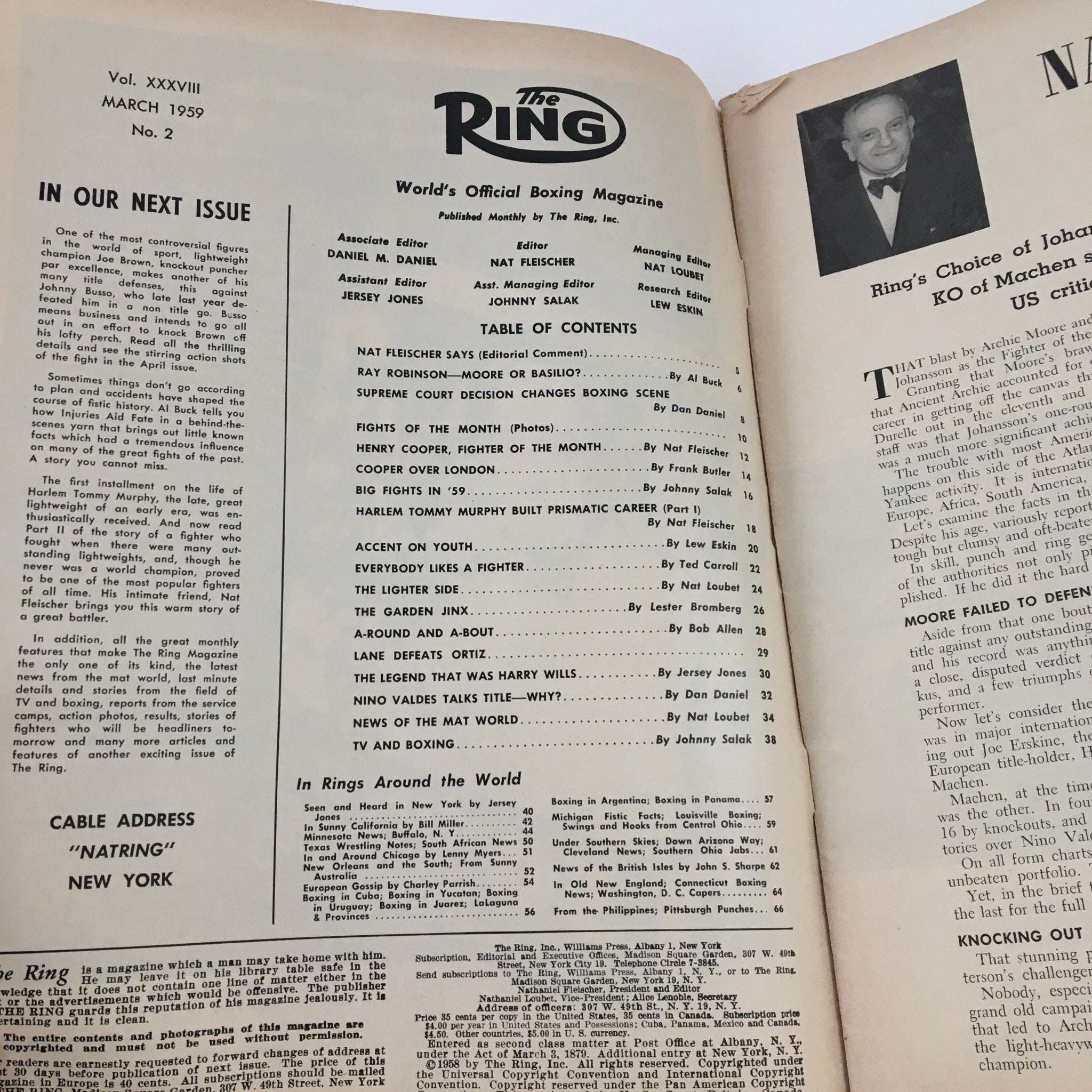 The Ring Boxing Magazine March 1959 Nino Valdes & Ray Robinson, No Label