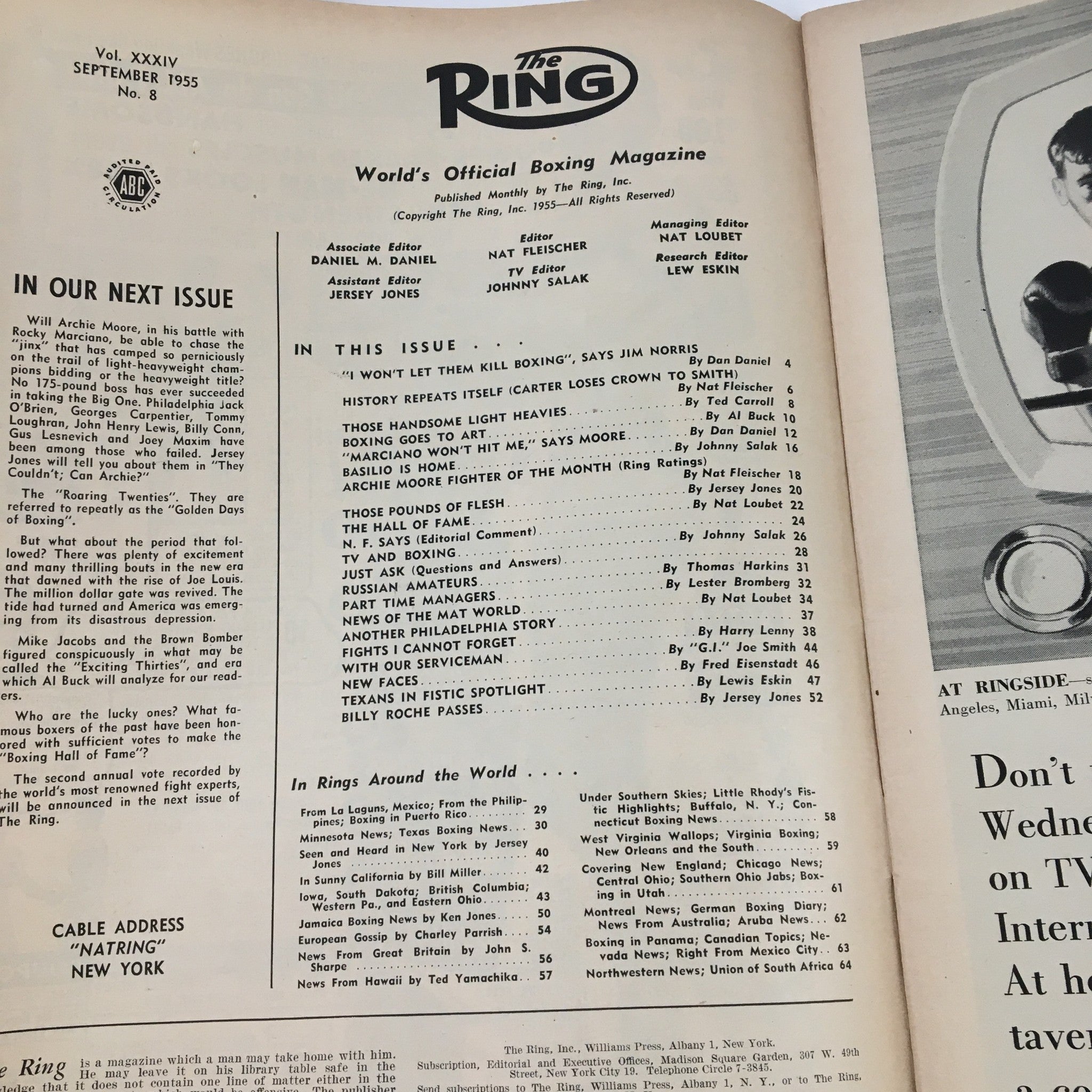 The Ring Boxing Magazine September 1955 Jim Norris & Rubin Carter, No Label