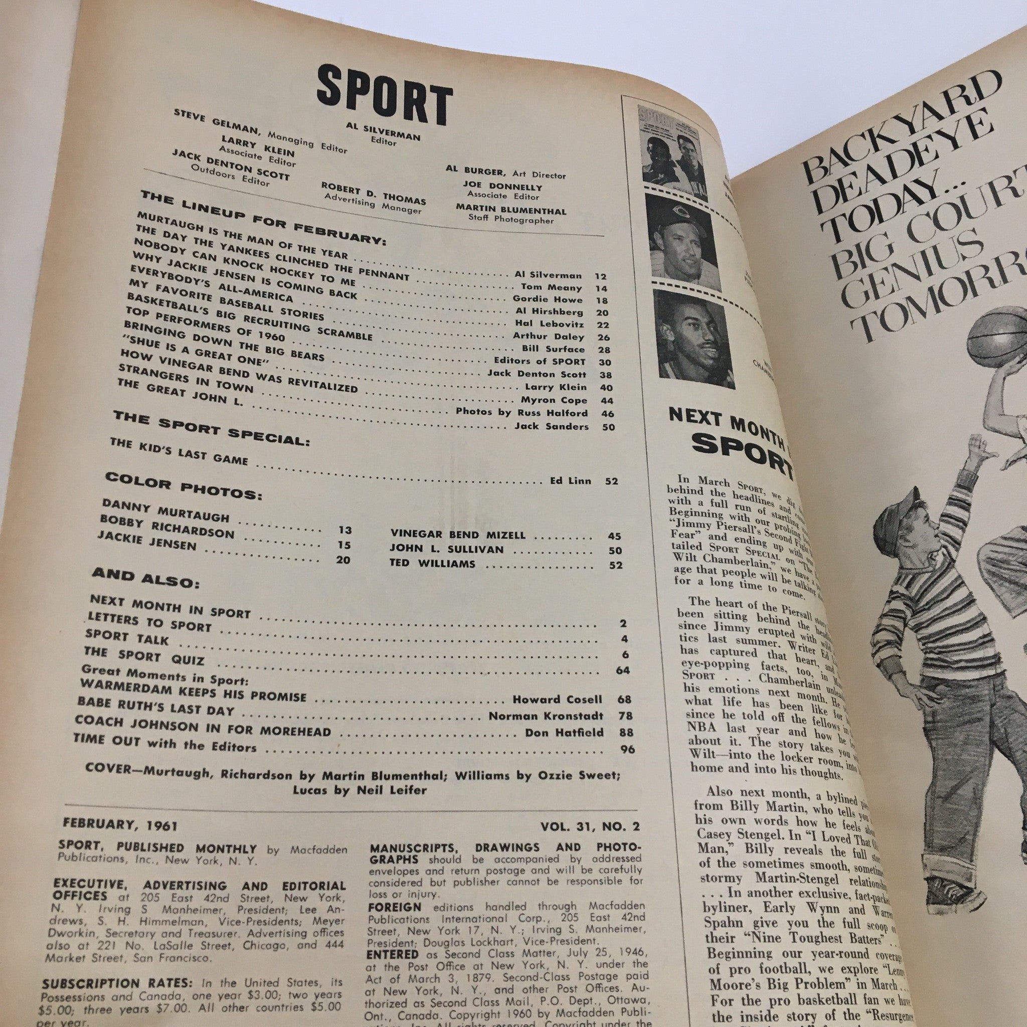 Sport Magazine February 1961 Danny Murtaugh, Jerry Lucas & Ted Williams No Label