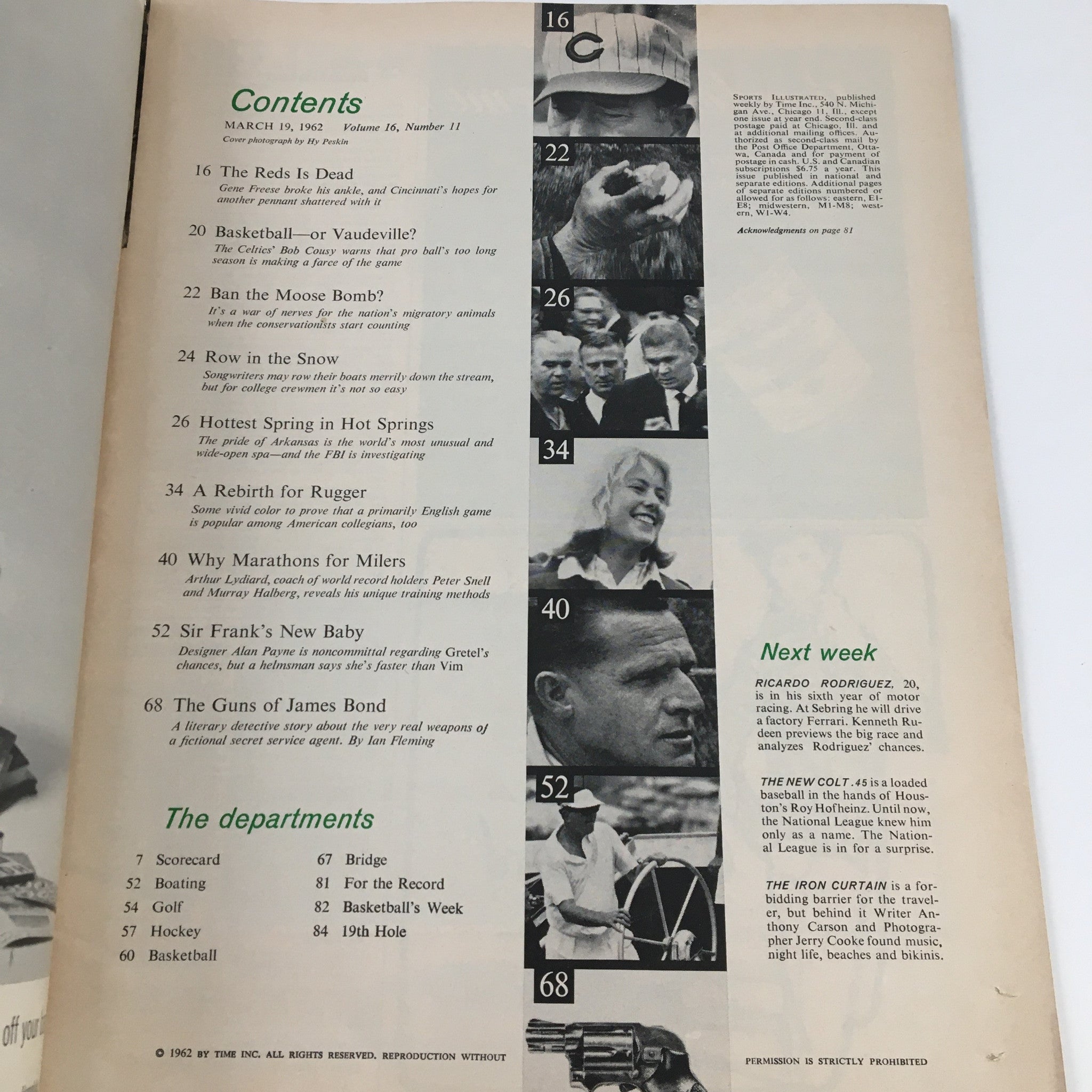 Contents page of Sports Illustrated Magazine March 19 1962, listing articles including basketball and sports features, highlighting the magazine's rich history.