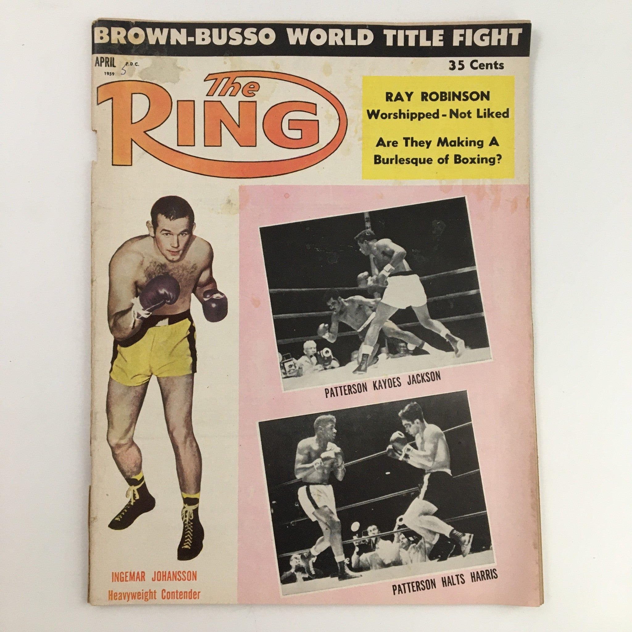 The Ring Boxing Magazine April 1959 Ingemar Johansson & Ray Robinson, No Label