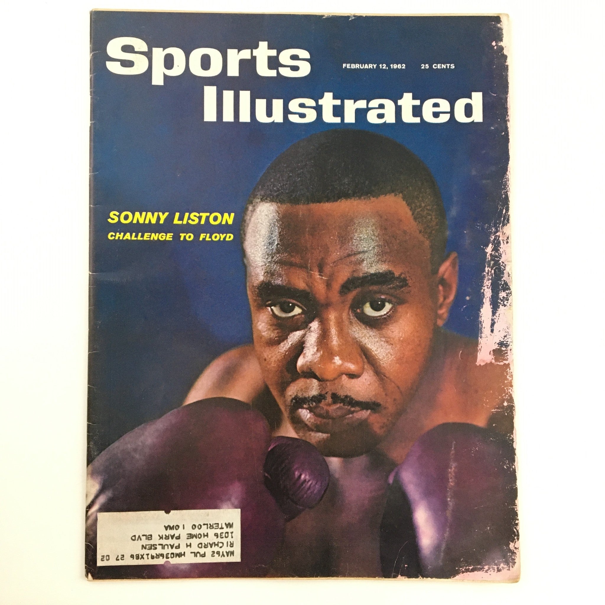 Cover of Sports Illustrated Magazine February 12 1962 featuring Sonny Liston with a focus on his challenge to Floyd Patterson. The image highlights Liston in boxing gear, showcasing the competitive spirit of the era.