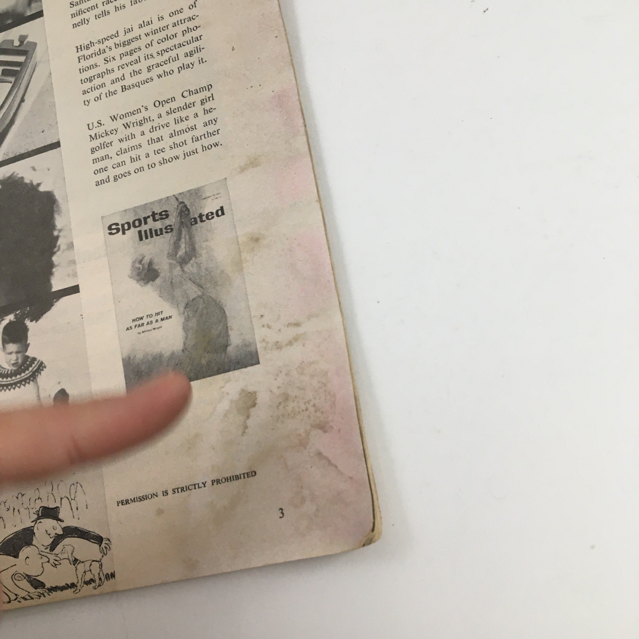 Back cover of Sports Illustrated Magazine February 12 1962 displaying advertisement and artistic illustrations alongside a finger pointing, emphasizing the magazine's vintage charm.