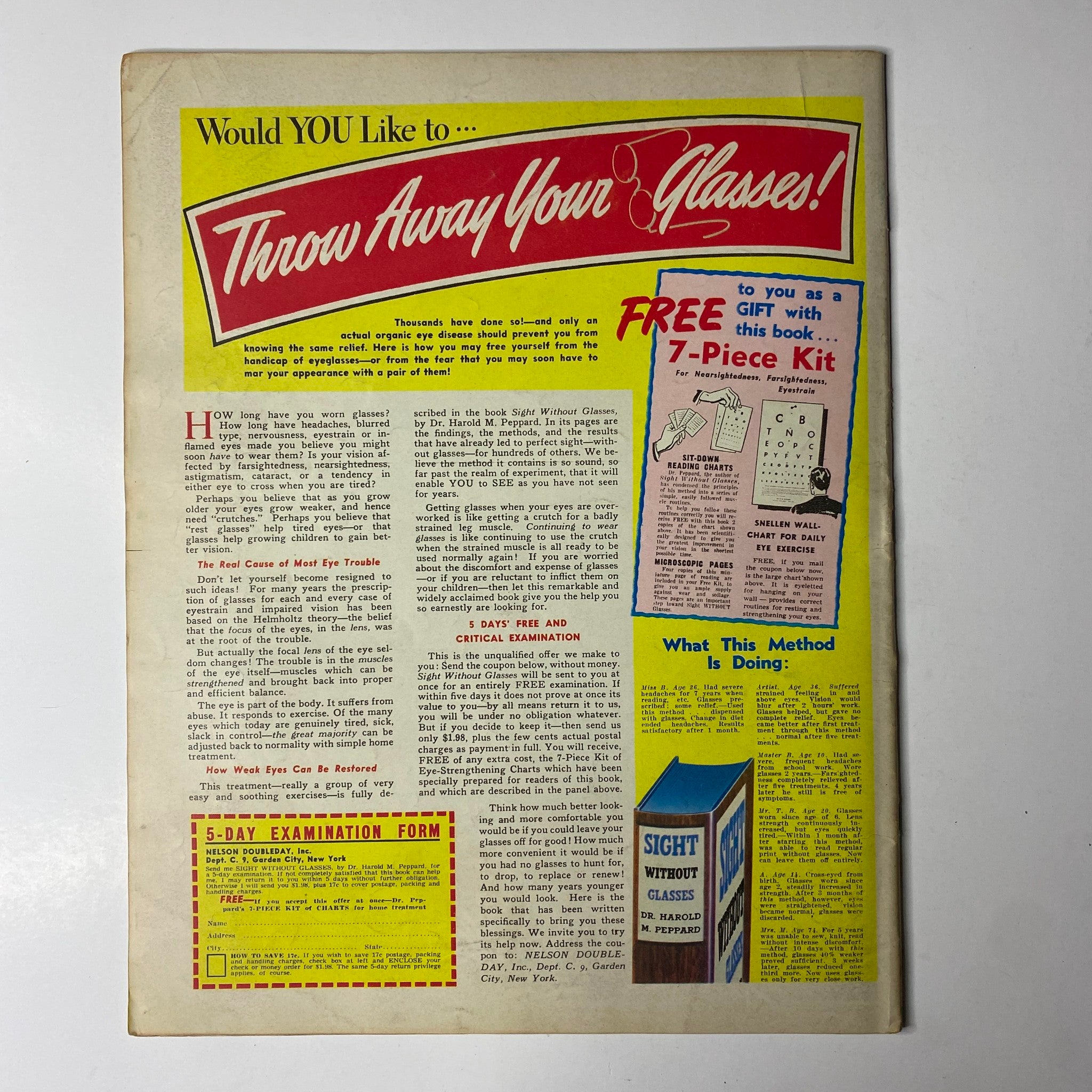 Advertisement page from Click Magazine September 1941, Vol. 4, No. 9 promoting eye exams and featuring a free 7-piece kit offer, emphasizing visual health.