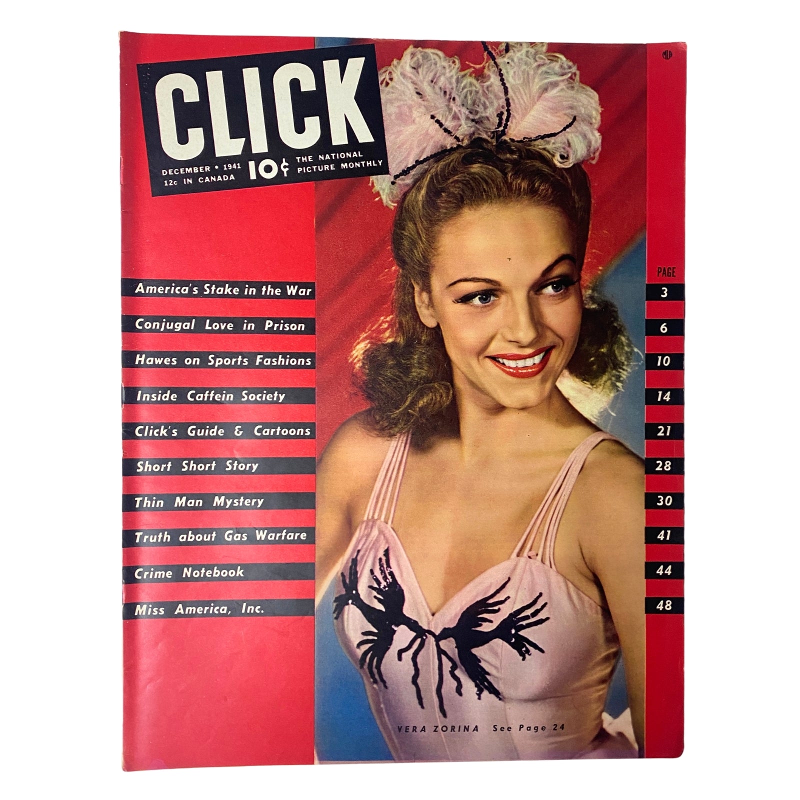 Click Magazine December 1941 Vol. 4, No. 12 featuring Vera Zorina on the cover, showcasing entertainment and fashion topics of the era.