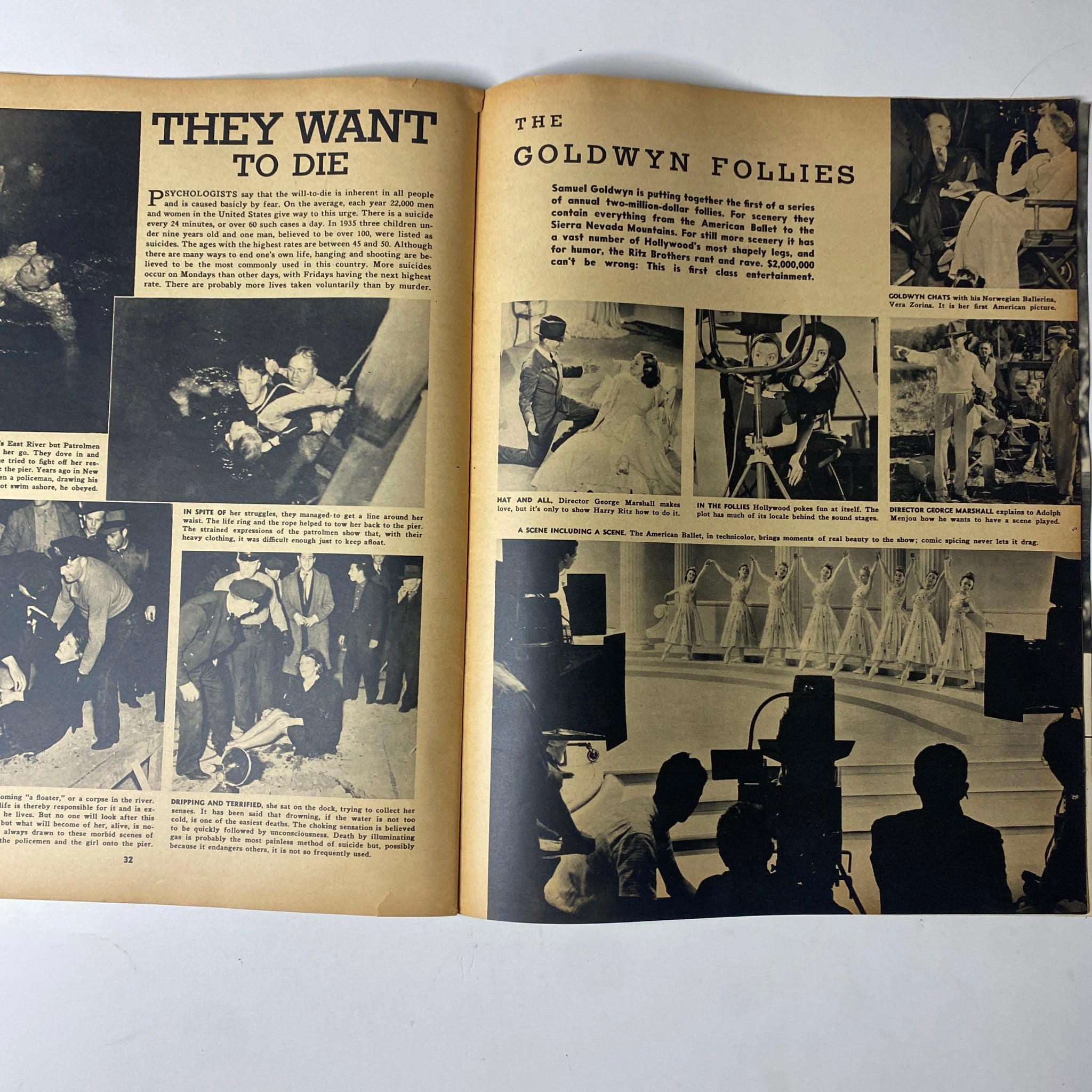 Focus Magazine April 1938 Vol 1 No. 1 'Birth of a Dummy' featuring the articles 'They Want to Die' and 'The Goldwyn Follies' with accompanying photographs.