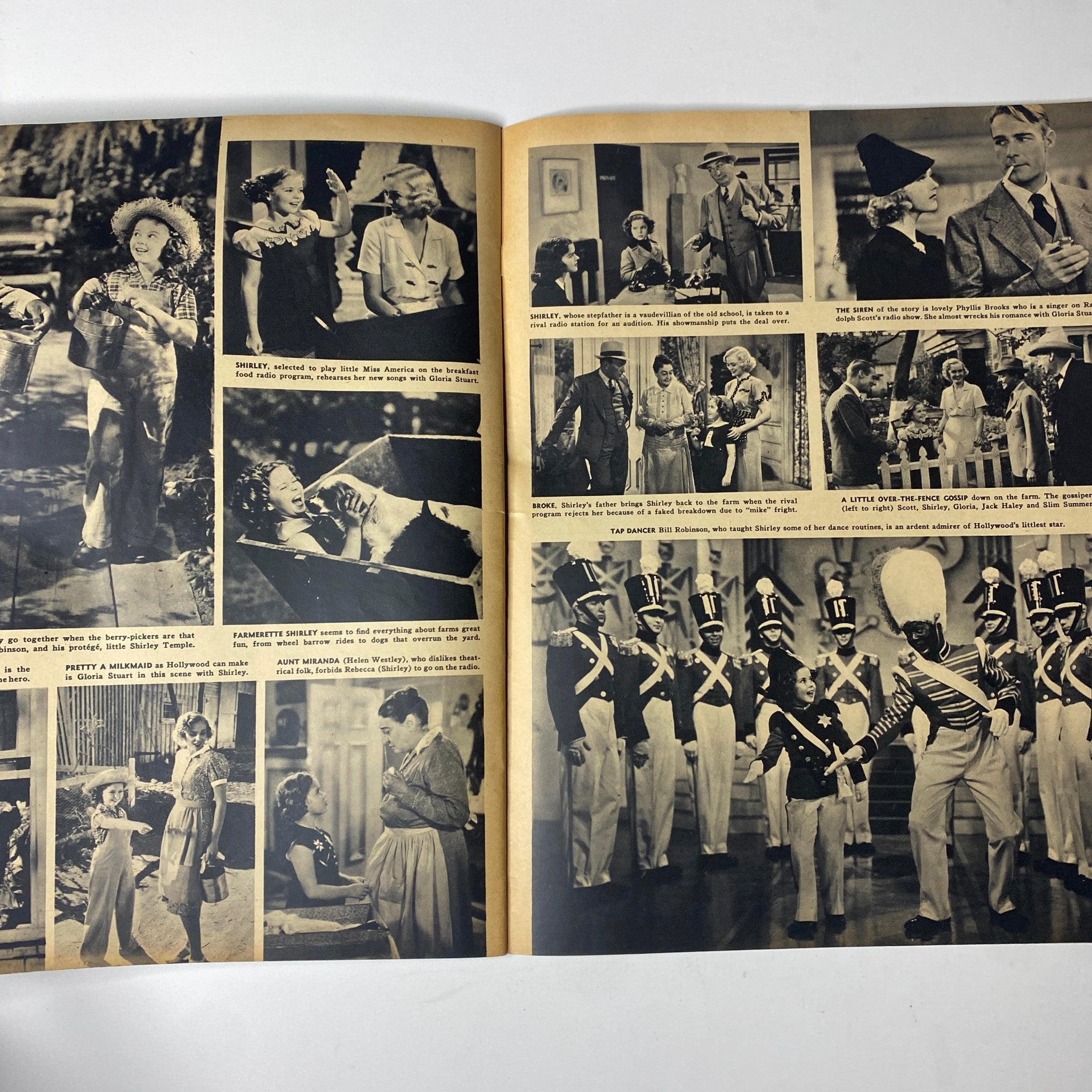 Focus Magazine May 1938 featuring a collection of film stills and cultural snapshots, including scenes from 'Rebecca of Sunnybrook Farm', reflecting on popular culture during the late 1930s.