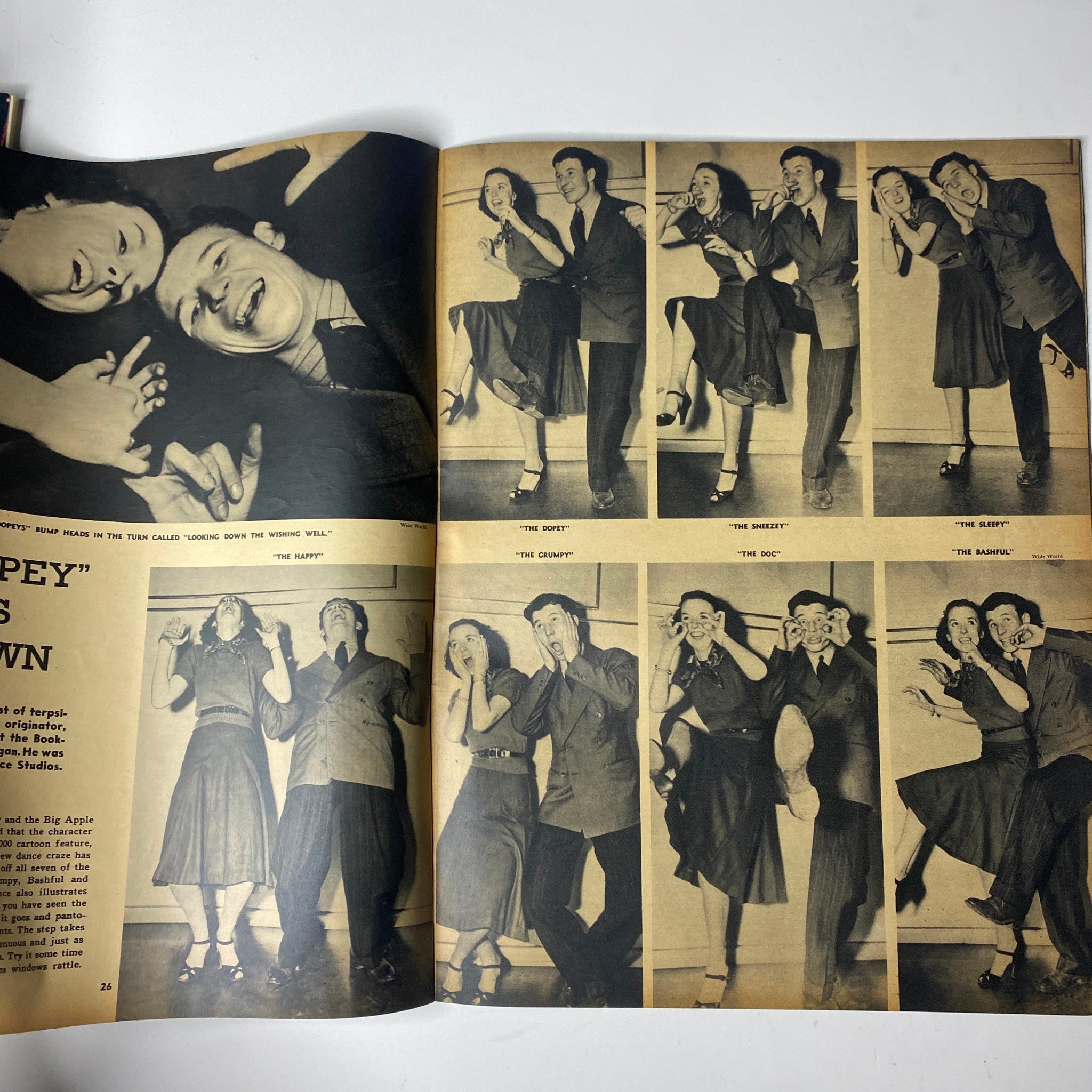 Inside spread of Focus Magazine July 1938 Vol 1 No. 4, displaying a series of photographs of a dance contest highlighting couples enjoying vintage dance styles.
