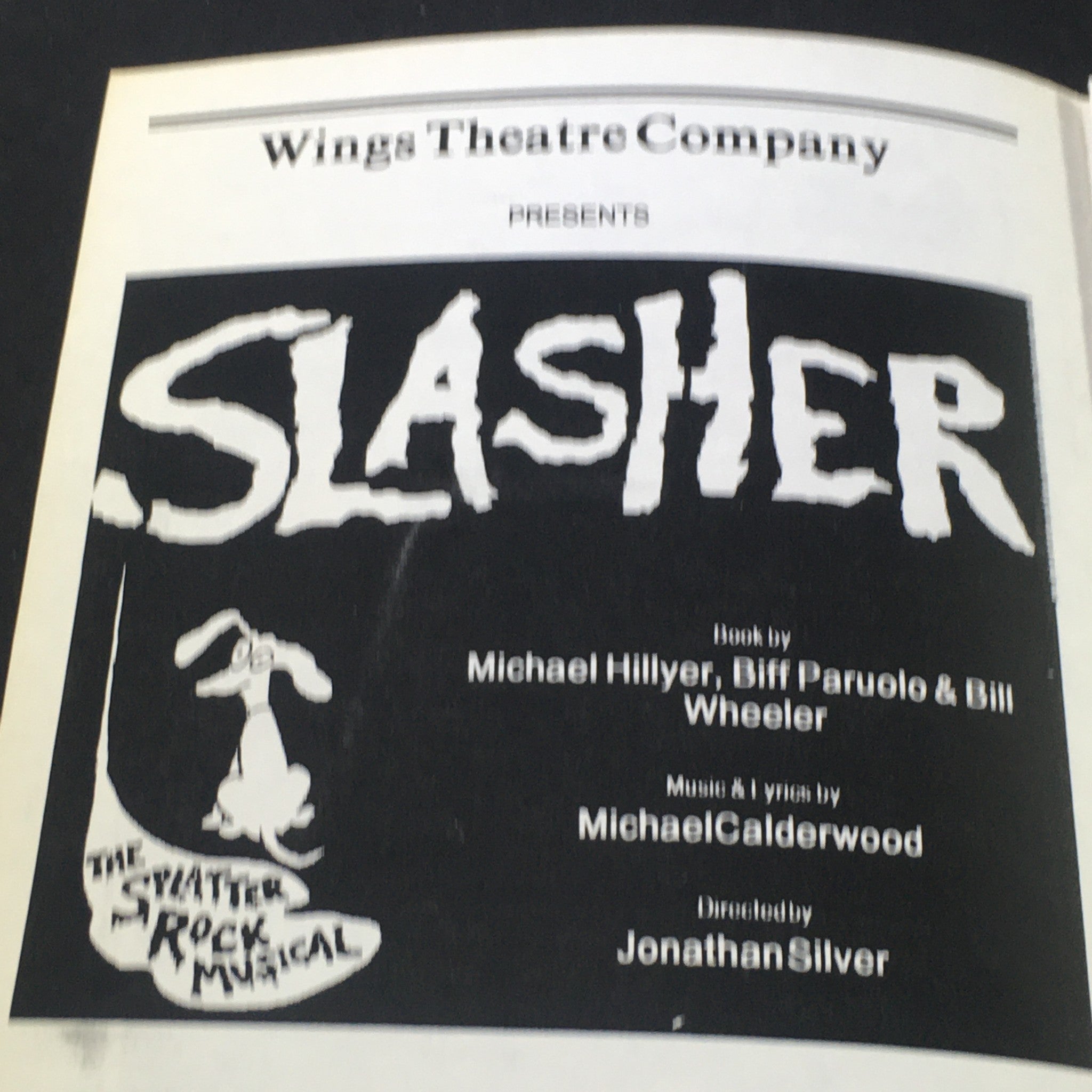 VTG 1989 Wings Theatre Company Presents Slasher Directed by Jonathan Silver