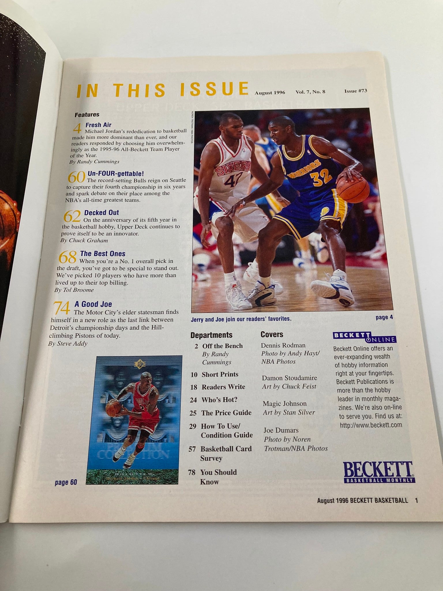 Beckett Basketball Monthly Magazine August 1996 #73 Dennis Rodman No Label VG