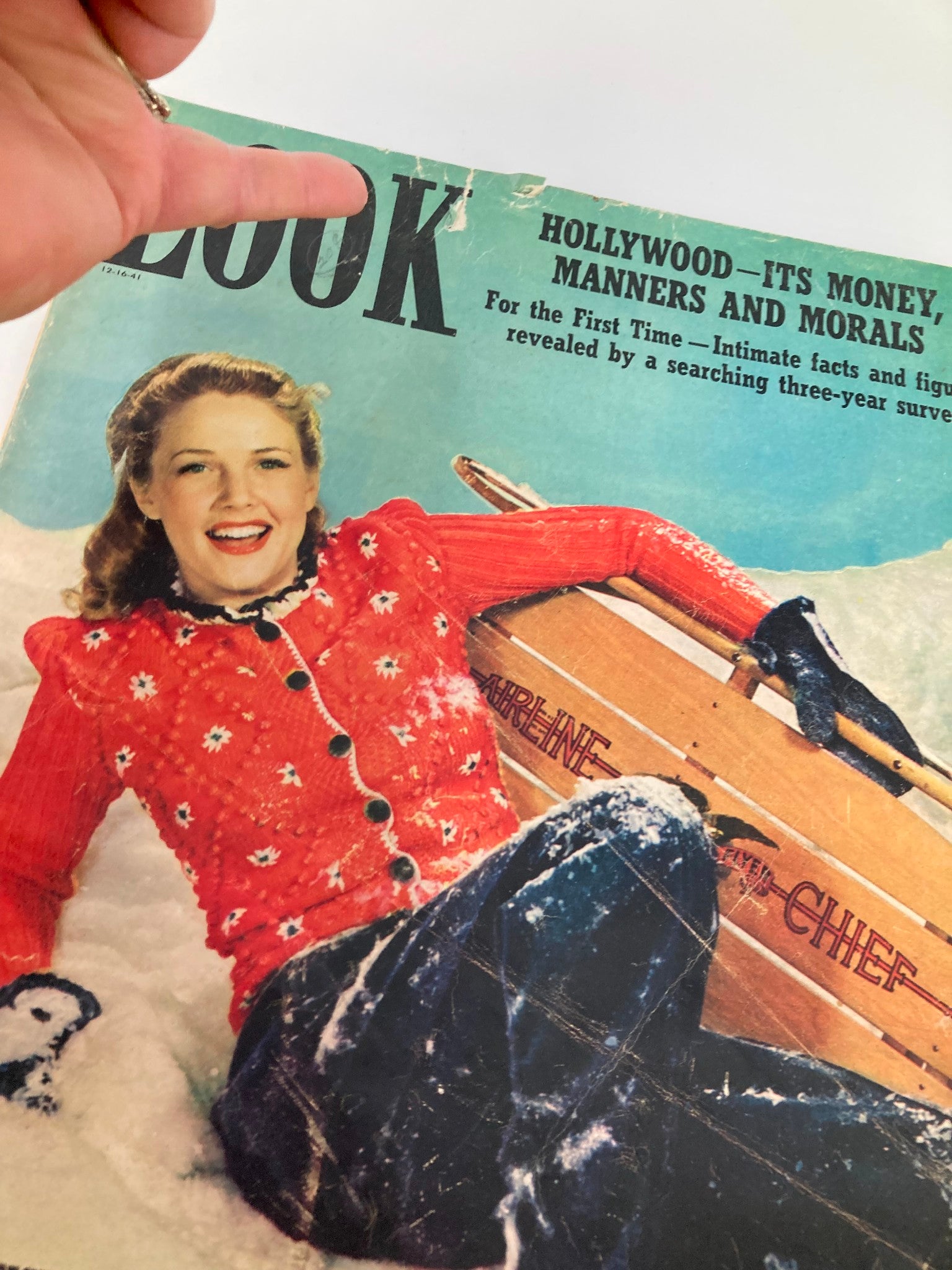 VTG Look Magazine December 16 1941 Barbara Britton Having Romp in Snow No Label