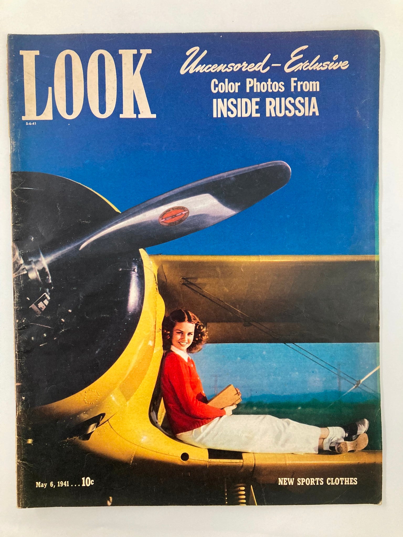 VTG Look Magazine May 6 1941 Anita Sympson and Beechcraft Biplane No Label