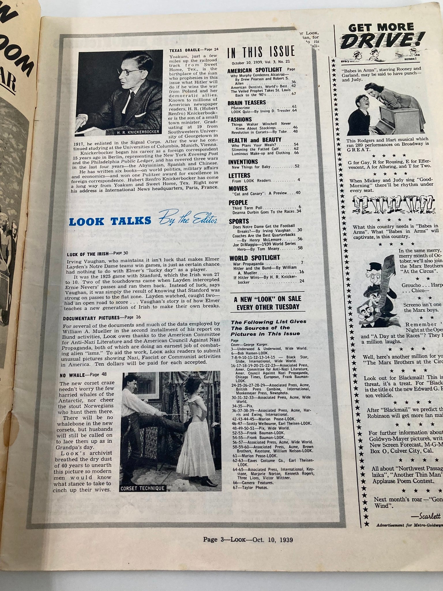 VTG Look Magazine October 10 1939 Joe DiMaggio and Bride-To-Be No Label