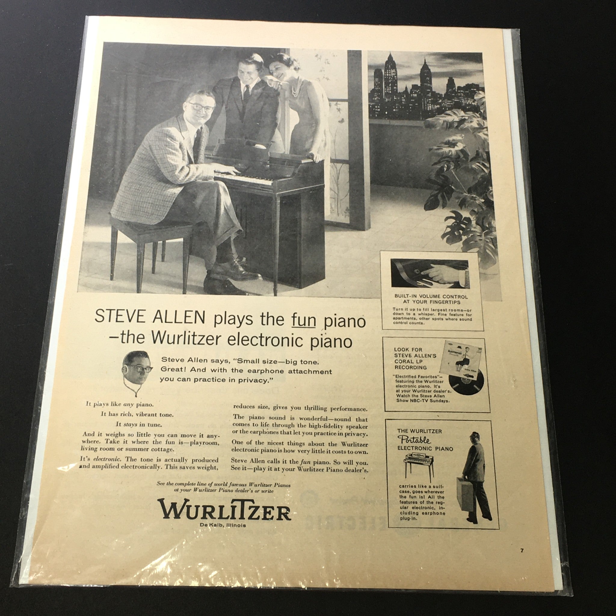 VTG Wurlitzer Print Ad June 6 1958 - Steve Allen Plays "Sweet Lorraine" Piano