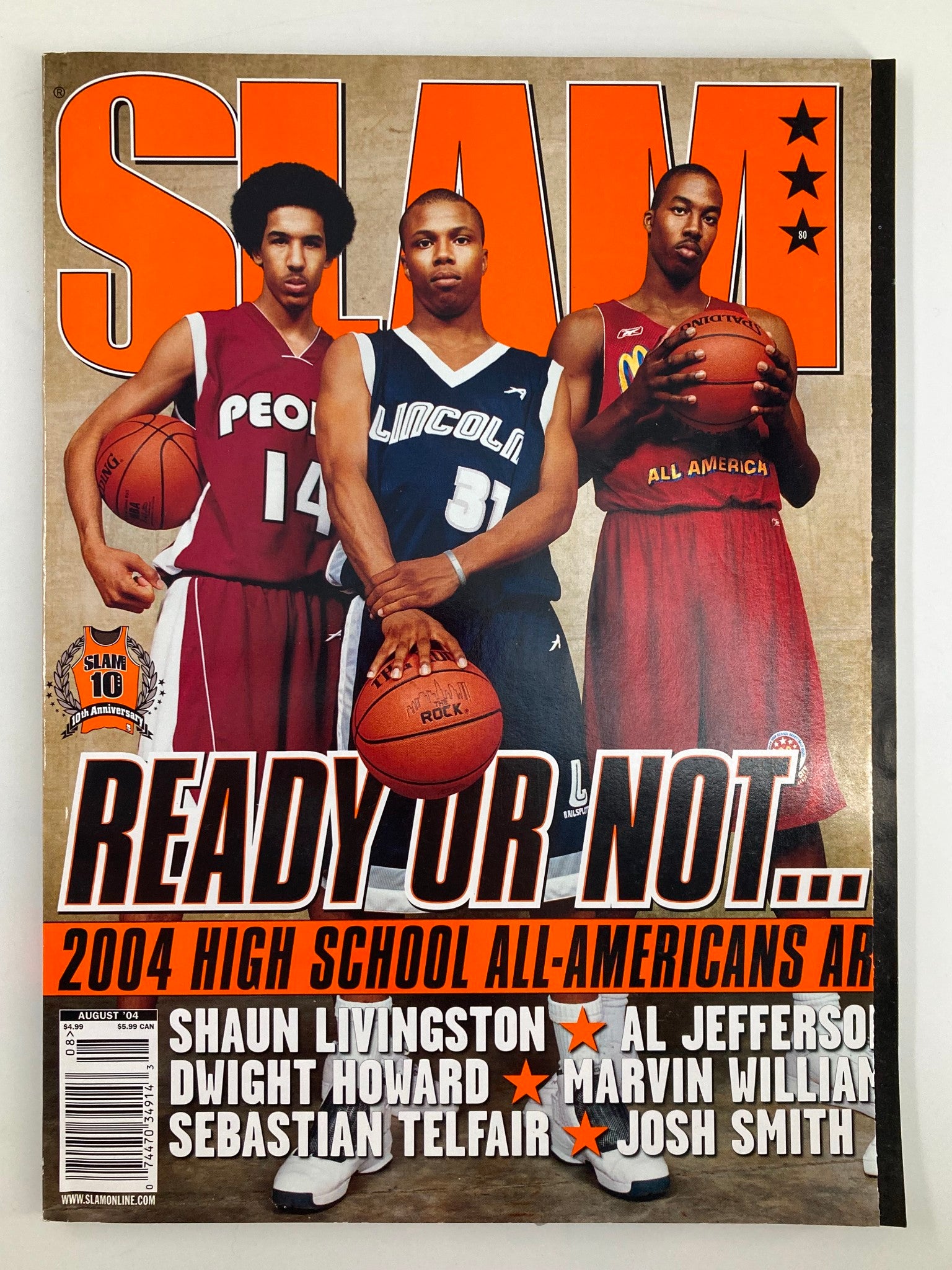 Slam Magazine August 2004 Dwight Howard, Shaun Livingston w Poster No Label VG