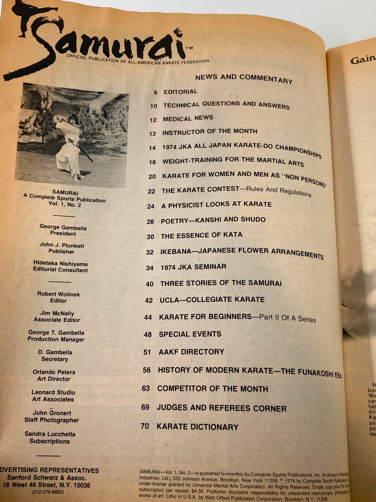 Samurai Magazine Jan 1975 Karate Vintage