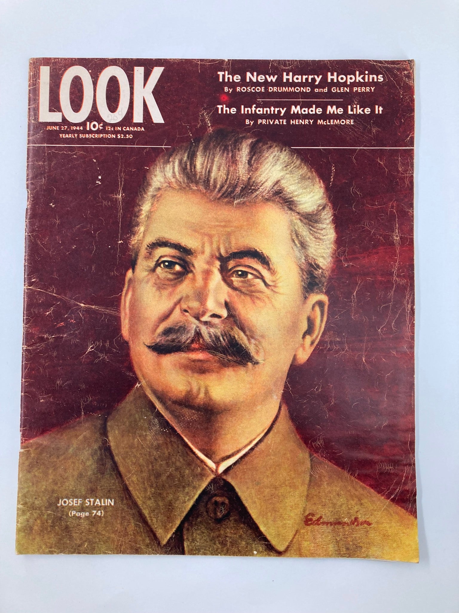 VTG Look Magazine June 27 1944 Portrait of Josef Stalin No Label