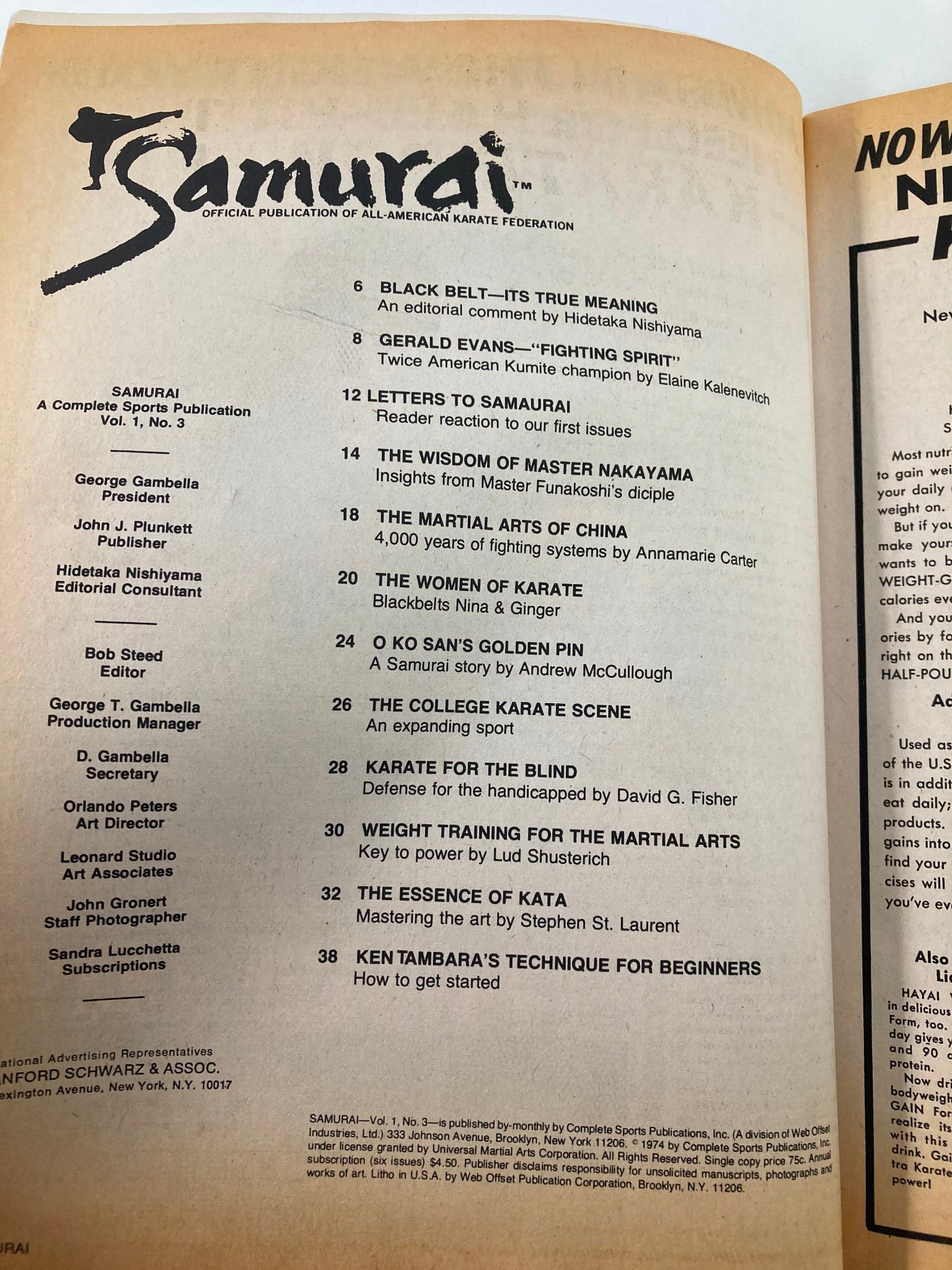 VTG Samurai Magazine March 1975 Ken Tambara's Technique for Beginners No Label