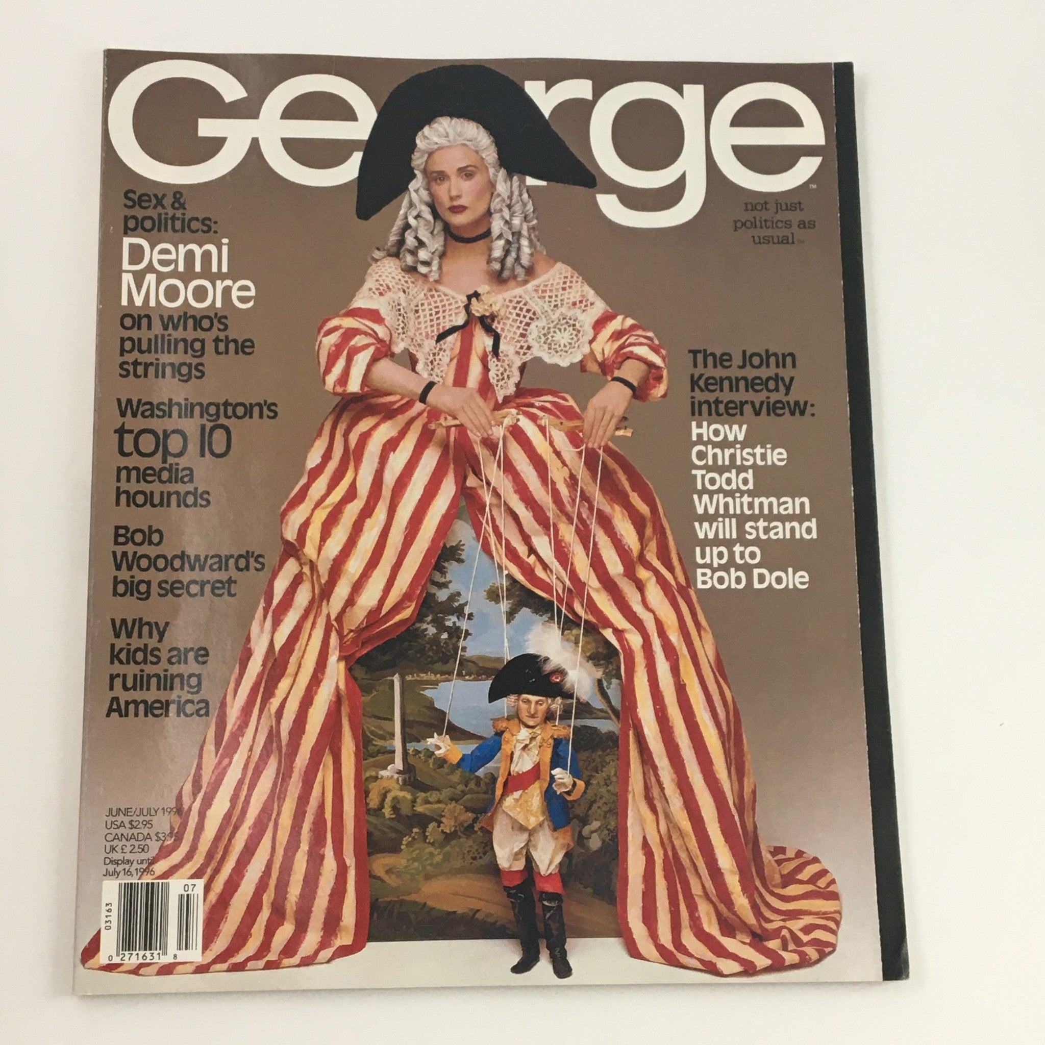 Cover of George Magazine, June 1996, featuring Demi Moore with the headline 'Sex & Politics' and 'Pulling Strings,' in a minimalist, no-label