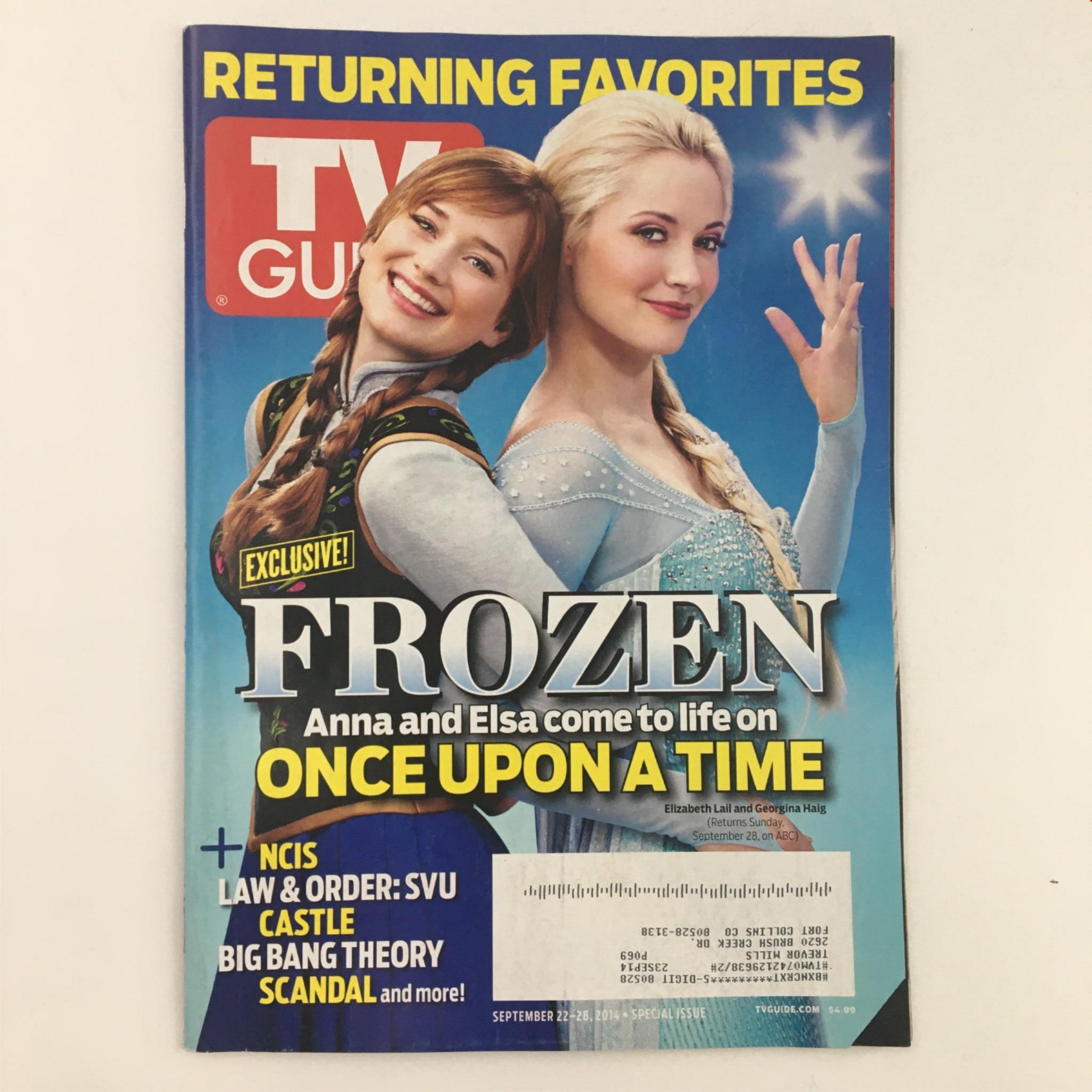 TV Guide Magazine September 22 2014 Elizabeth Lail & Georgina Haig in Frozen